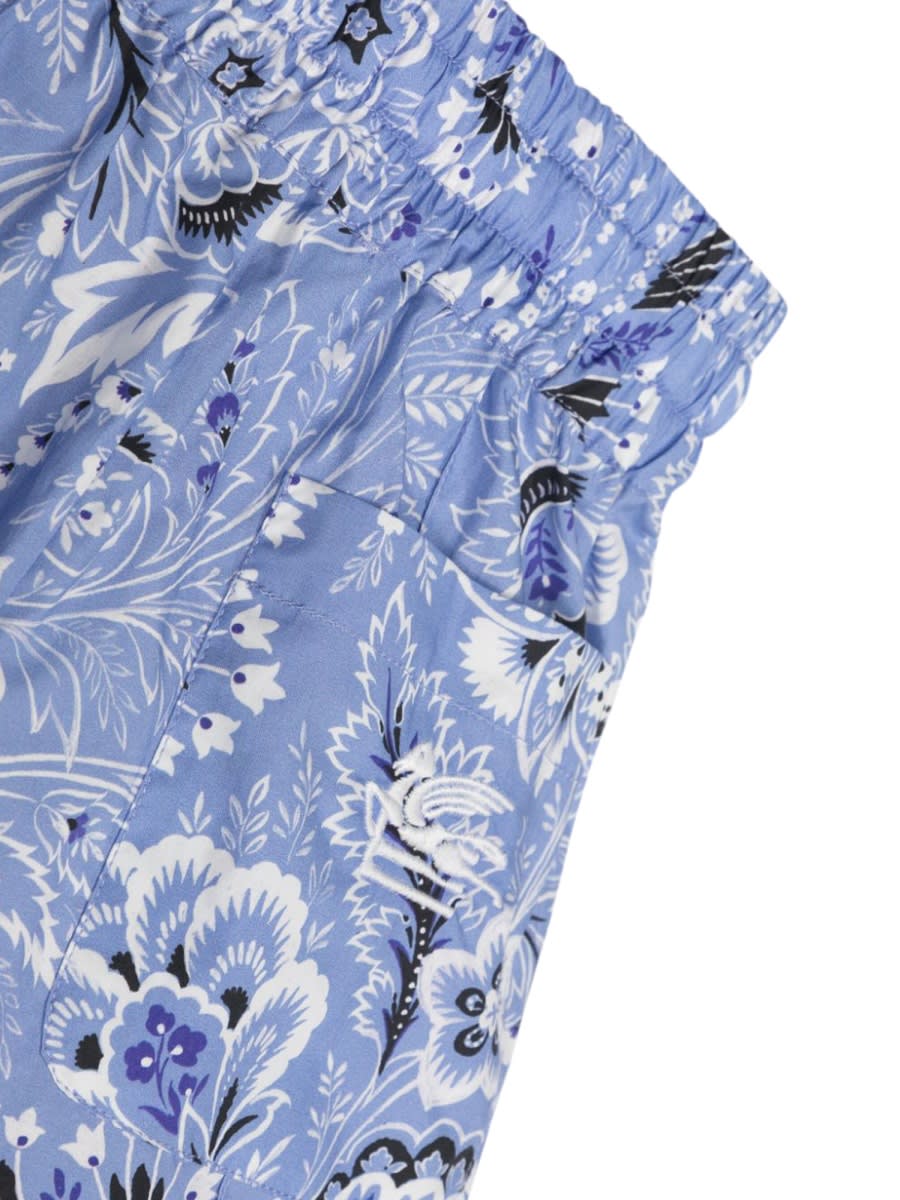 Etro Printed Cotton Poplin Shorts In Baby Blue