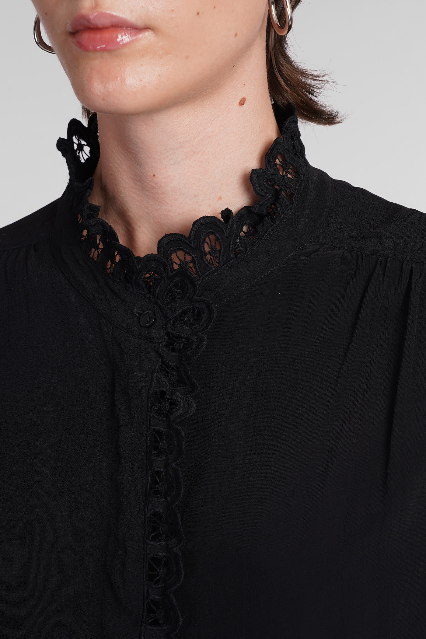 Isabel Marant Étoile Estela Broderie Anglaise Trim Buttoned Shirt In Black