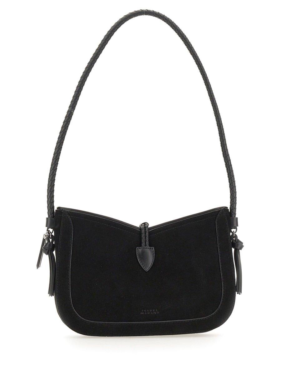Shop Isabel Marant Logo Embossed Embellished Shoulder Bag In Black