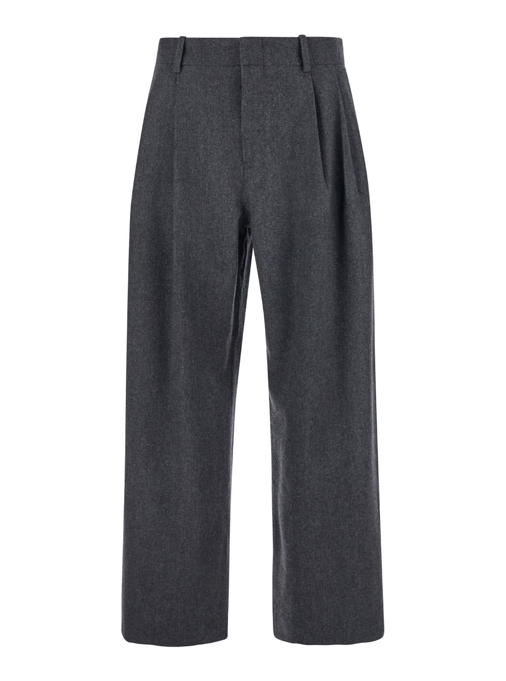 Shop Tonywack Virgin Wool Double-pleats Wide Trousers In Grey