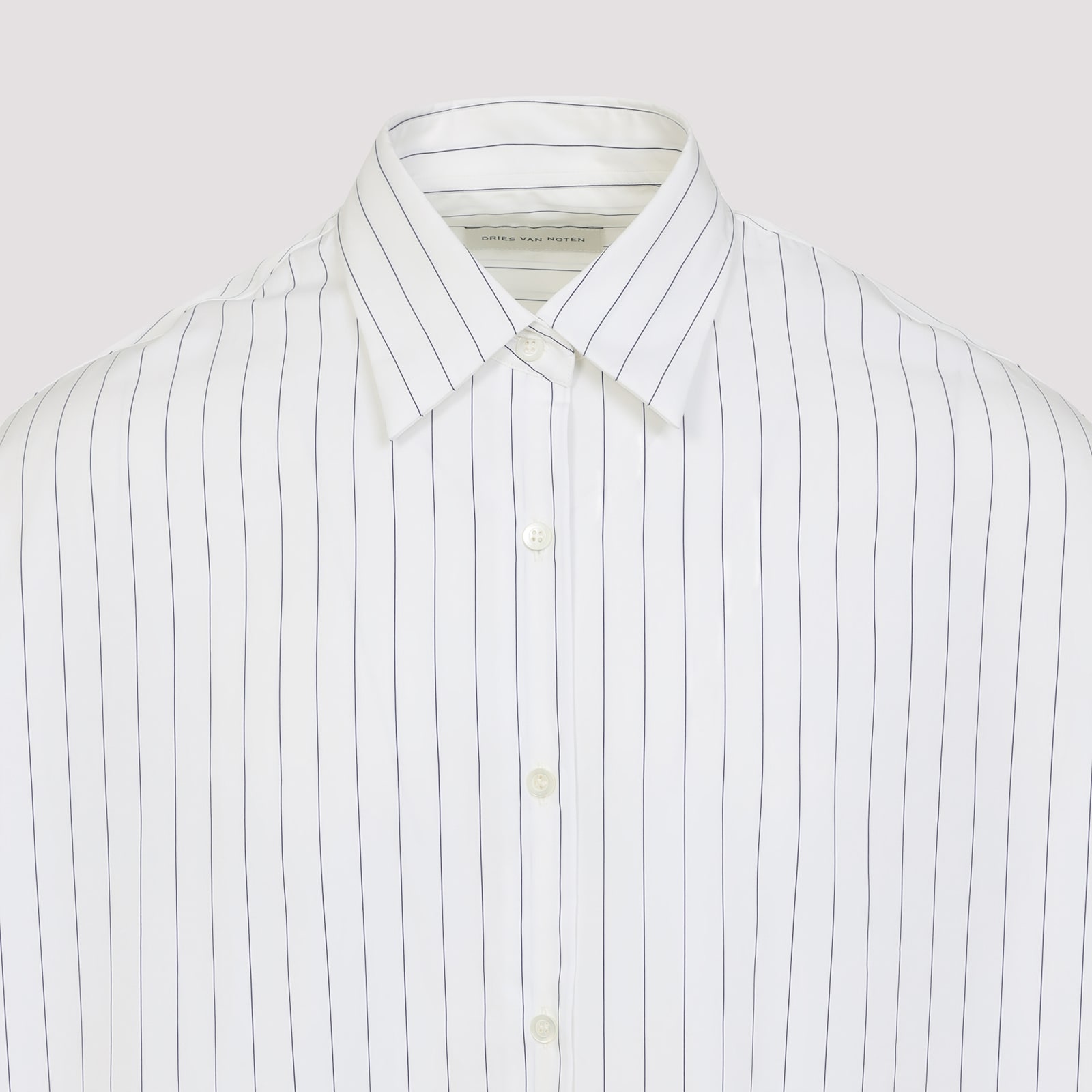 Dries Van Noten Pinstripe Button-down Shirt In Soft Viscose-cotton Blend In White