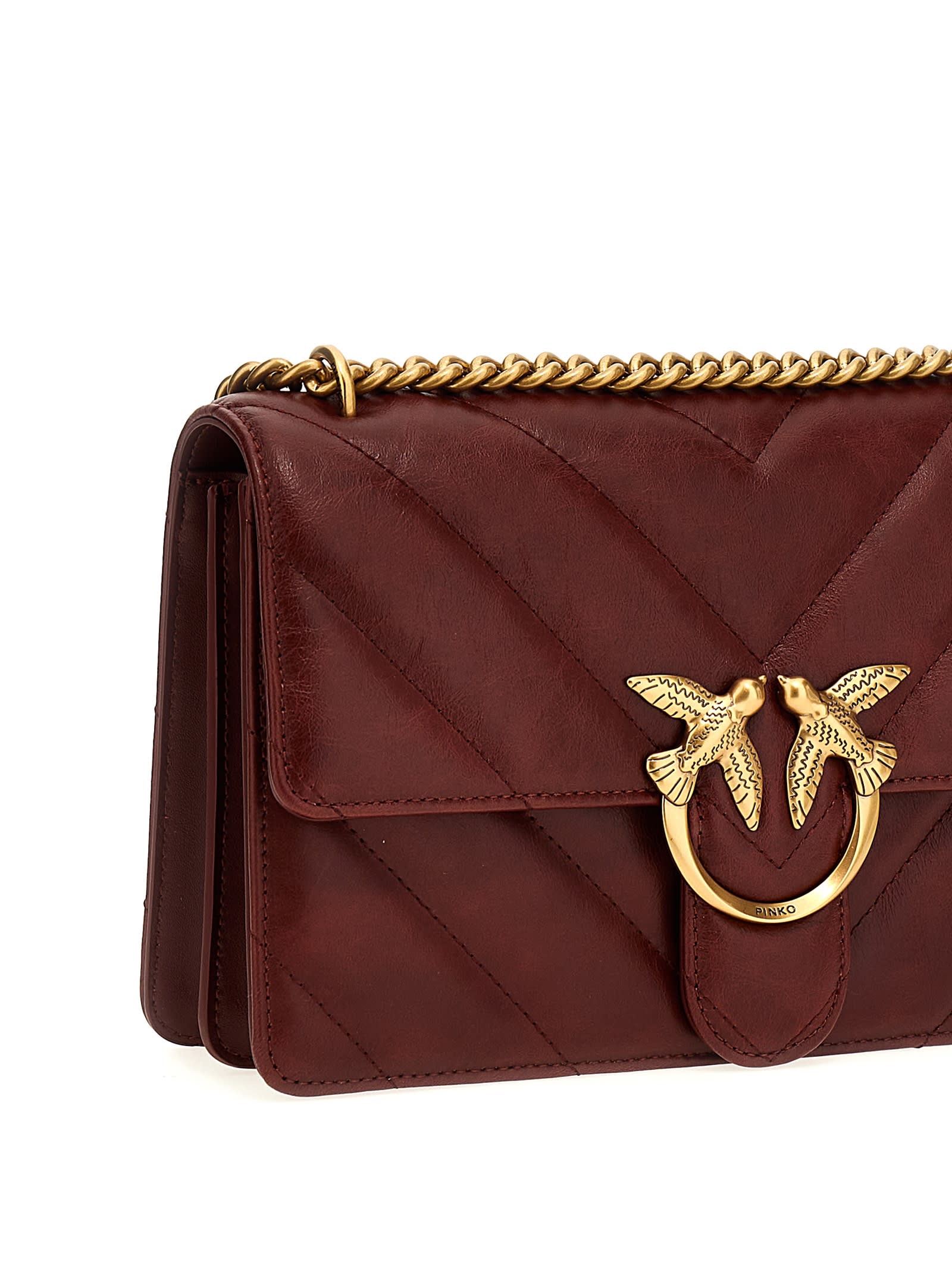 Shop Pinko Love One Classic Crossbody Bag In Bordeaux