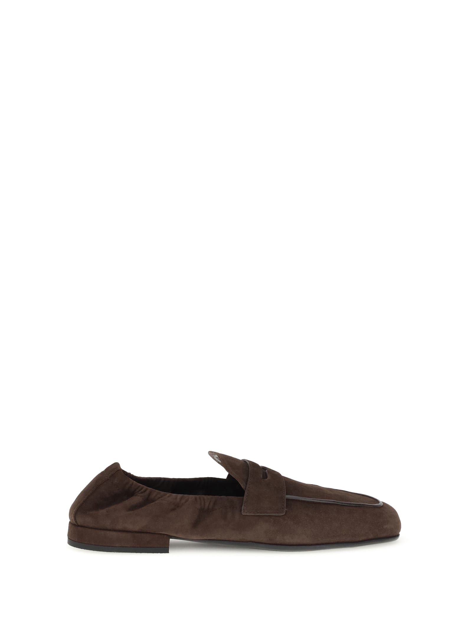 Prada Elasticated Suede Penny Loafers In Brown