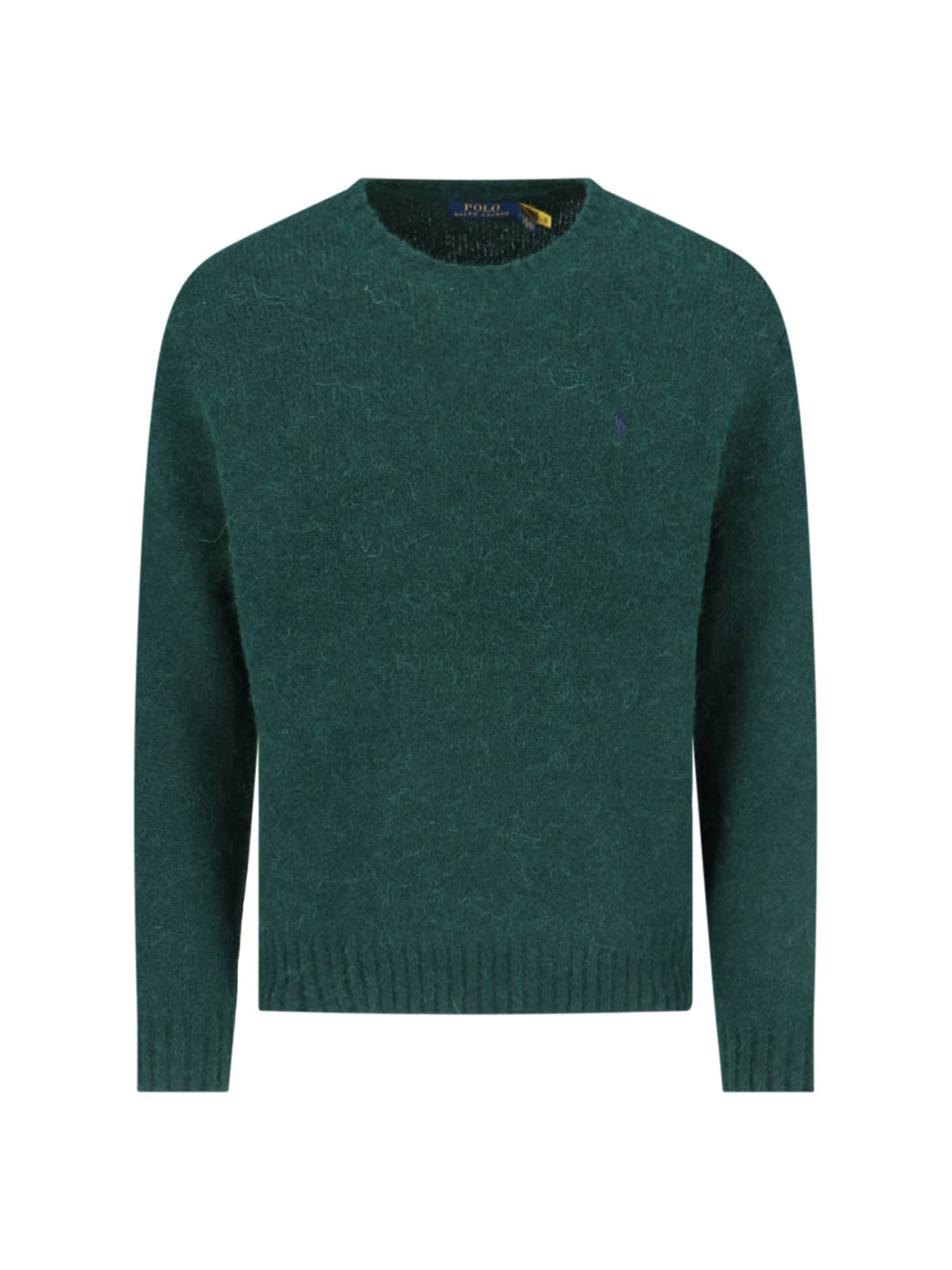 Polo Ralph Lauren Crew Neck Sweater With Ribbed Trims And Embroidered Logo In Green