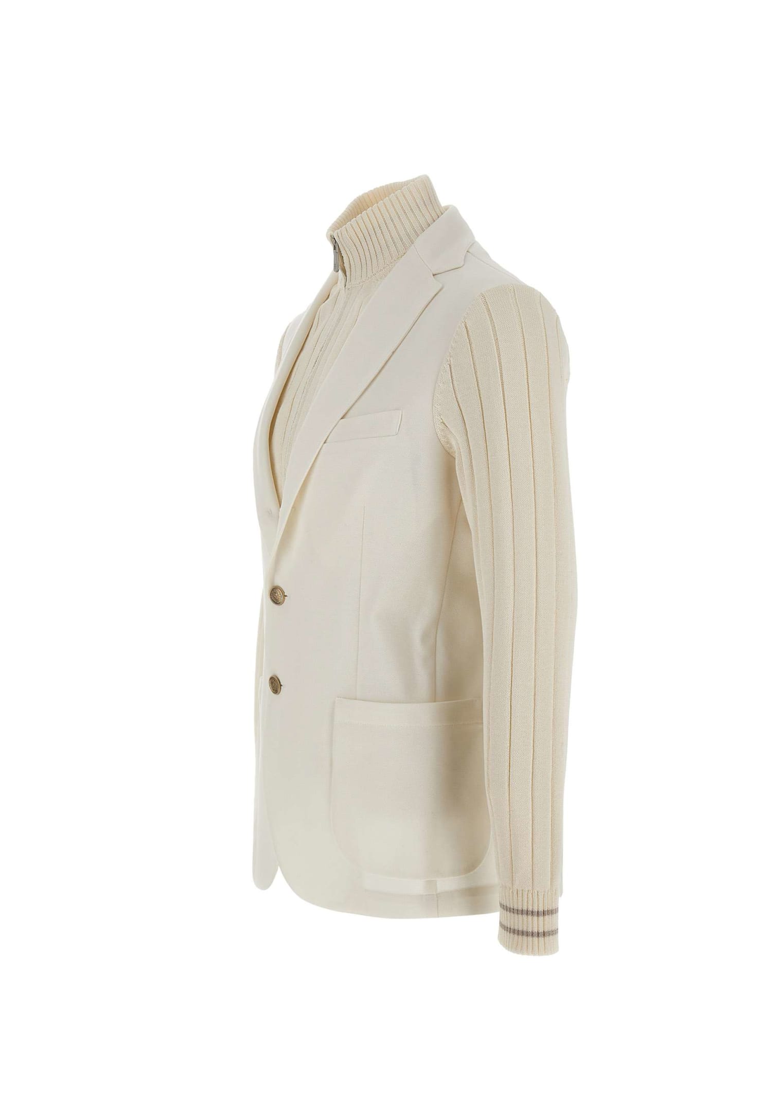 Shop Eleventy Bi-material Jacket In White