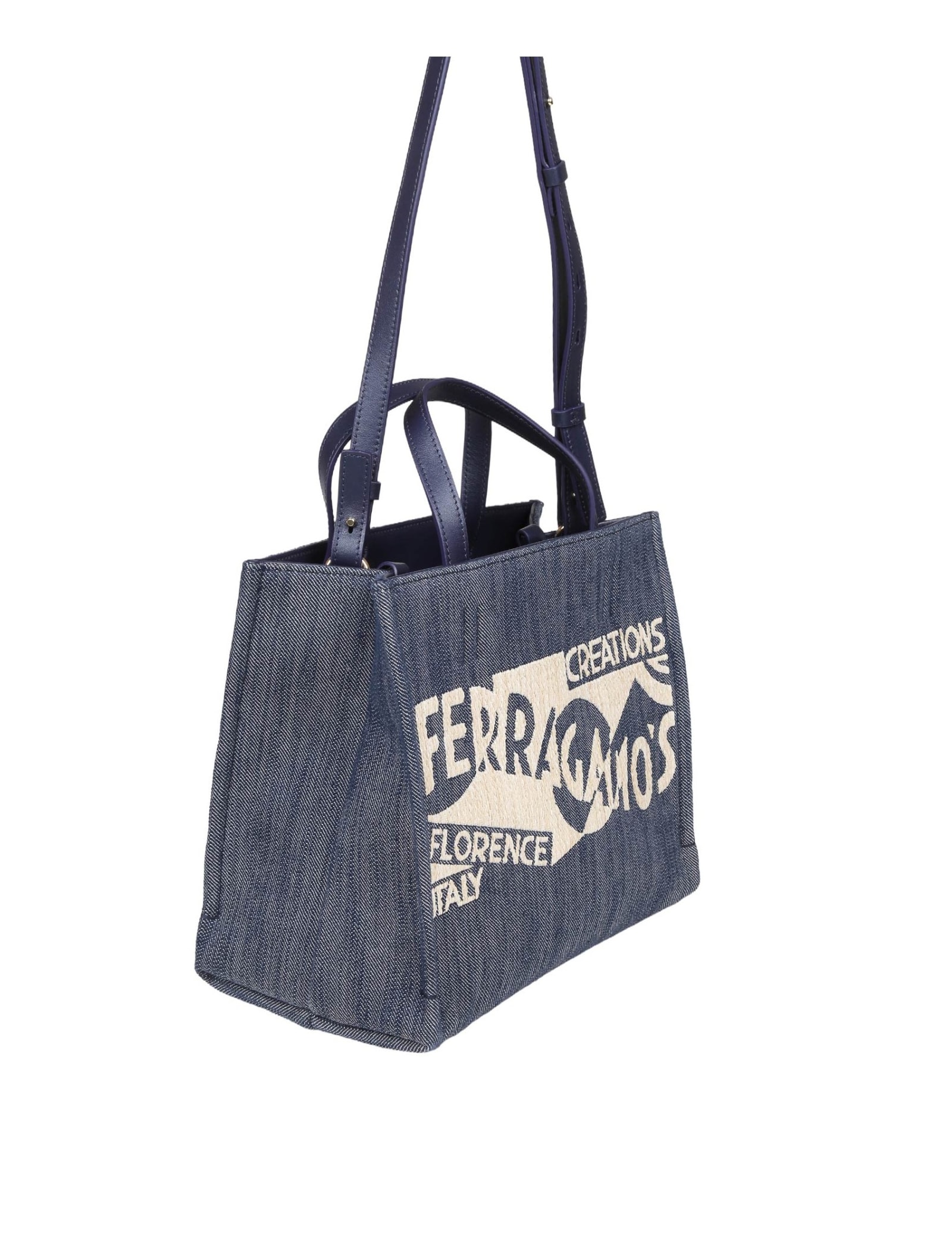 Shop Ferragamo Tote Bag (s) In Denim With Logo