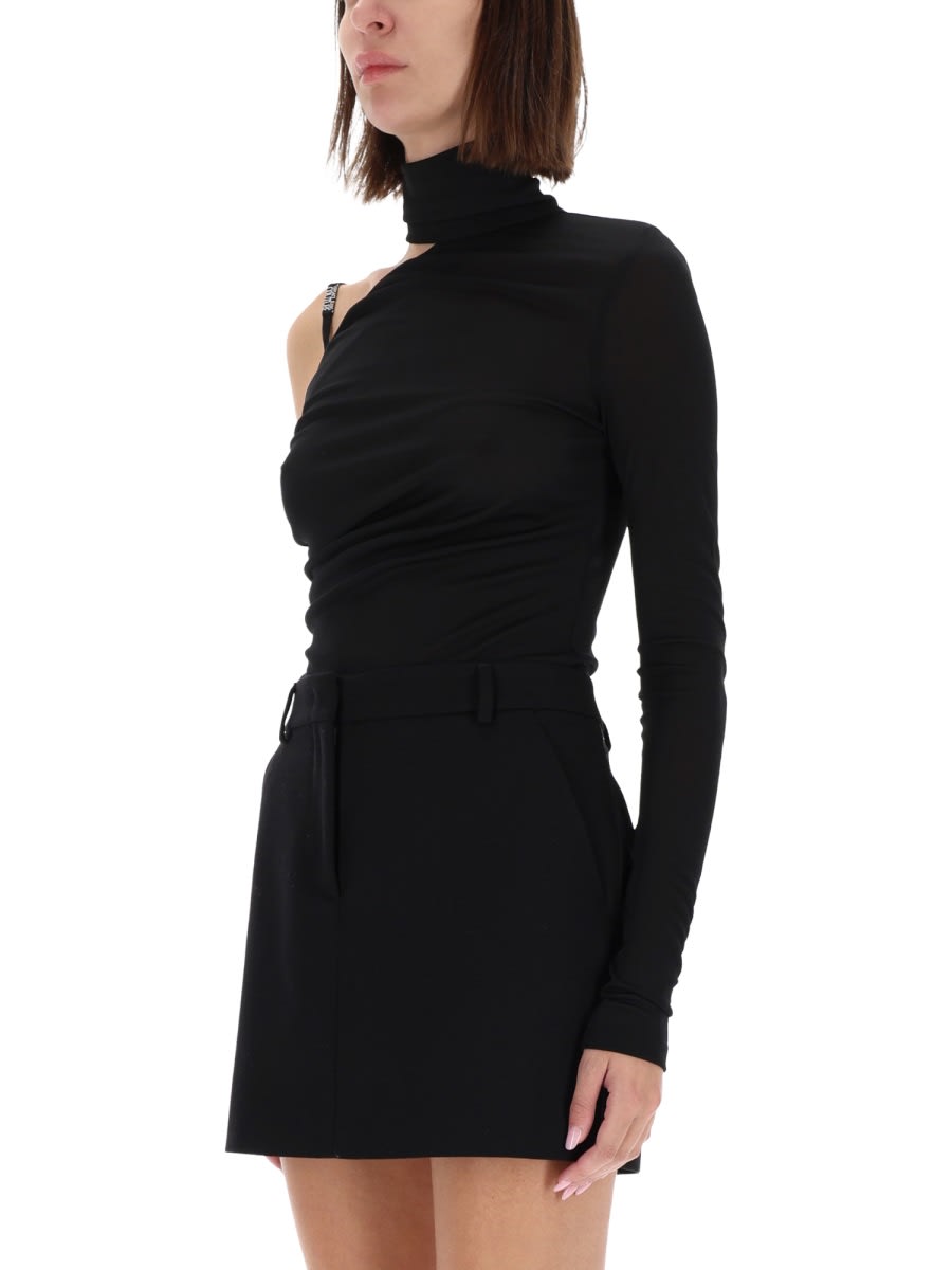 Versace Jeans Couture Bodysuit Top With Asymmetrical Design In Black