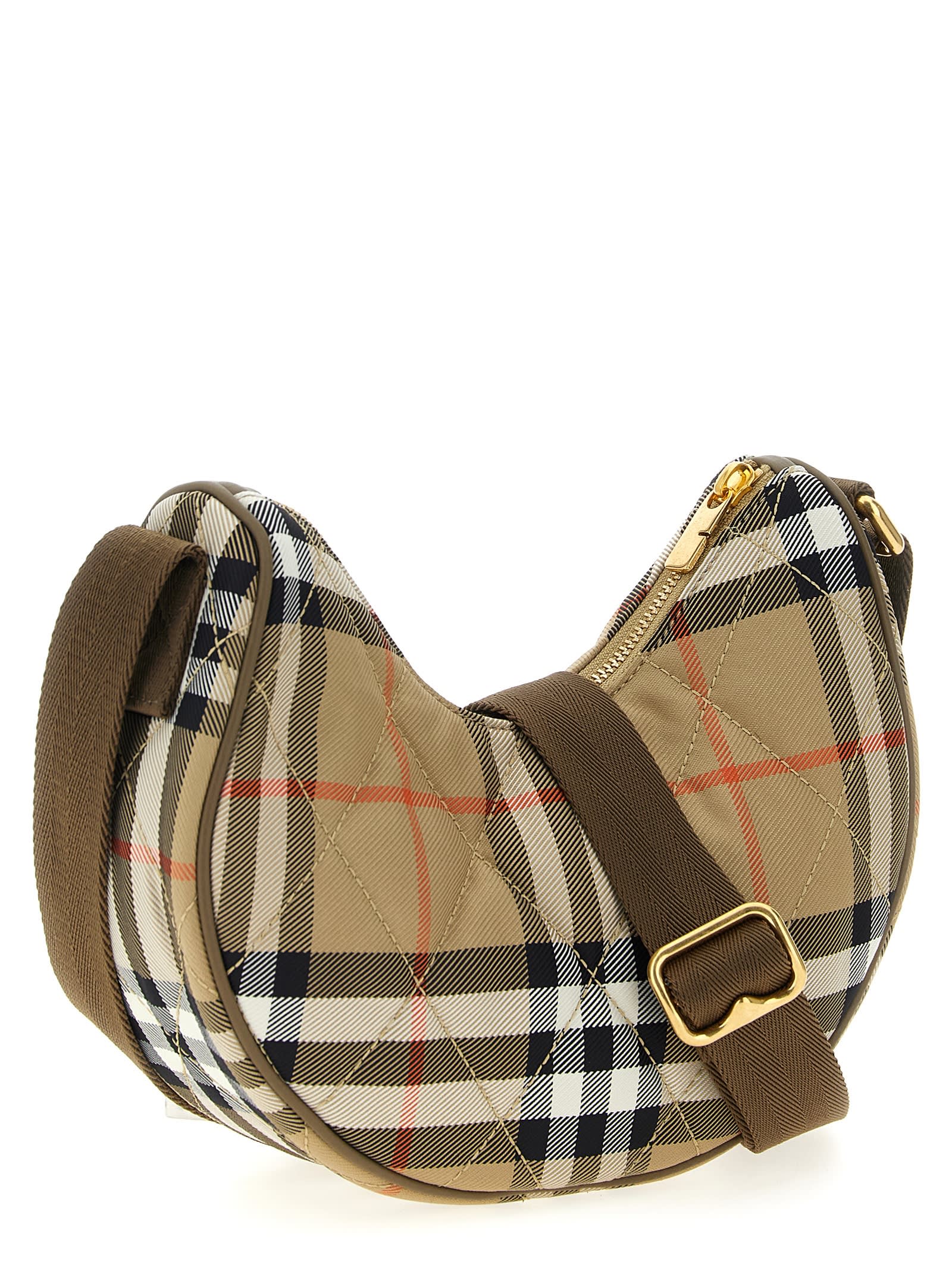 Burberry Women Sand Beige Top Zip Fastening Adjustable Shoulder Strap Signature Equestrian Knight In White
