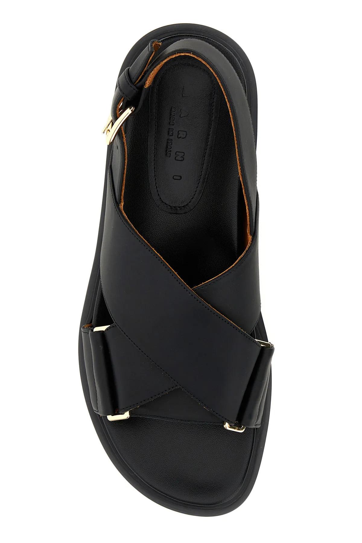 Shop Marni Black Leather Fussbett Sandals