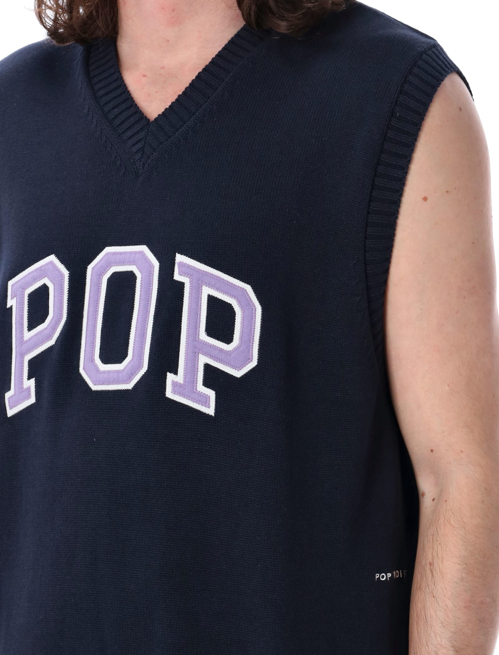 Shop Pop Trading Company Pop Arch Spencer Knit Vest In Navy