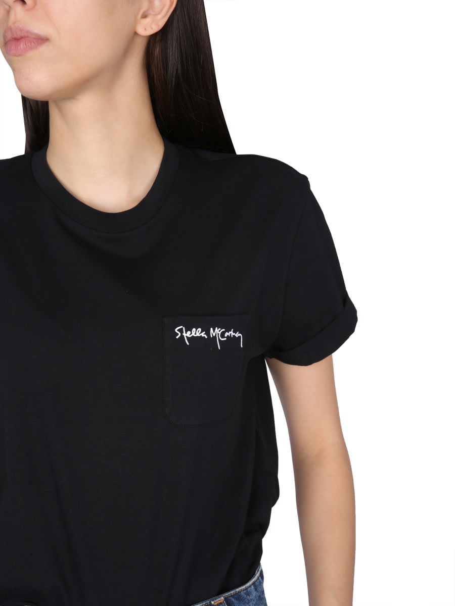 Shop Stella Mccartney T-shirt With Logo Embroidery In Black
