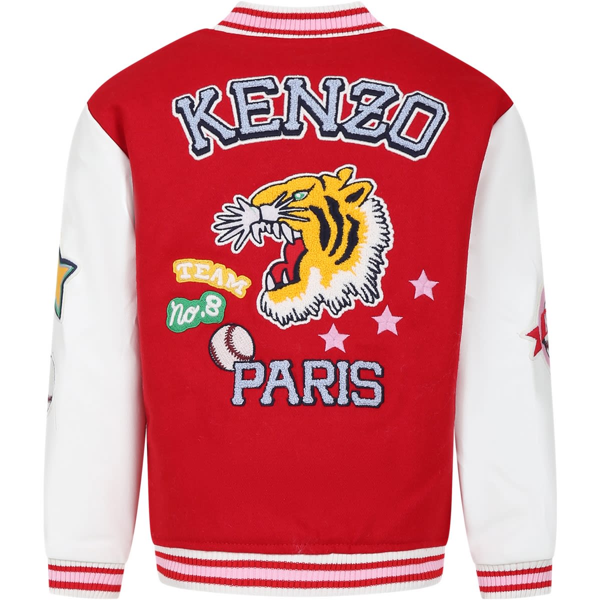 Shop Kenzo Red Jacket For Girl With Logo And Tiger
