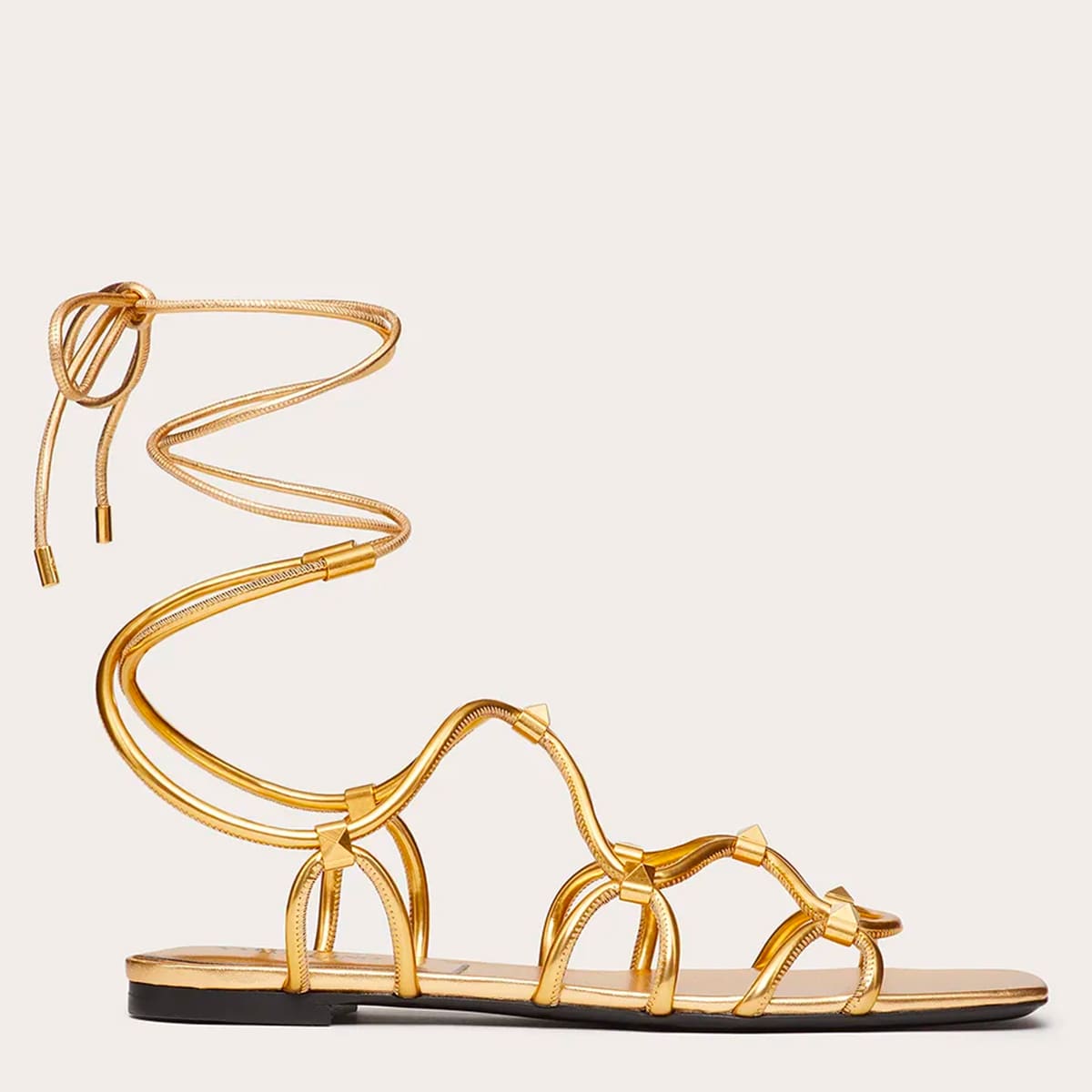 Tan Leather Rockstud Net Sandals