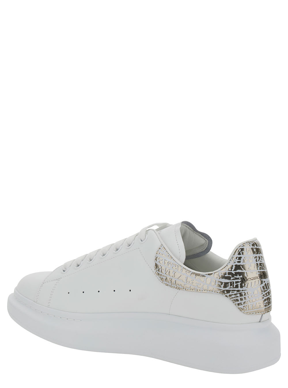 Shop Alexander Mcqueen White Low-top Sneakers With Chunky Sole And Metallic Heel Tab In Leather Man