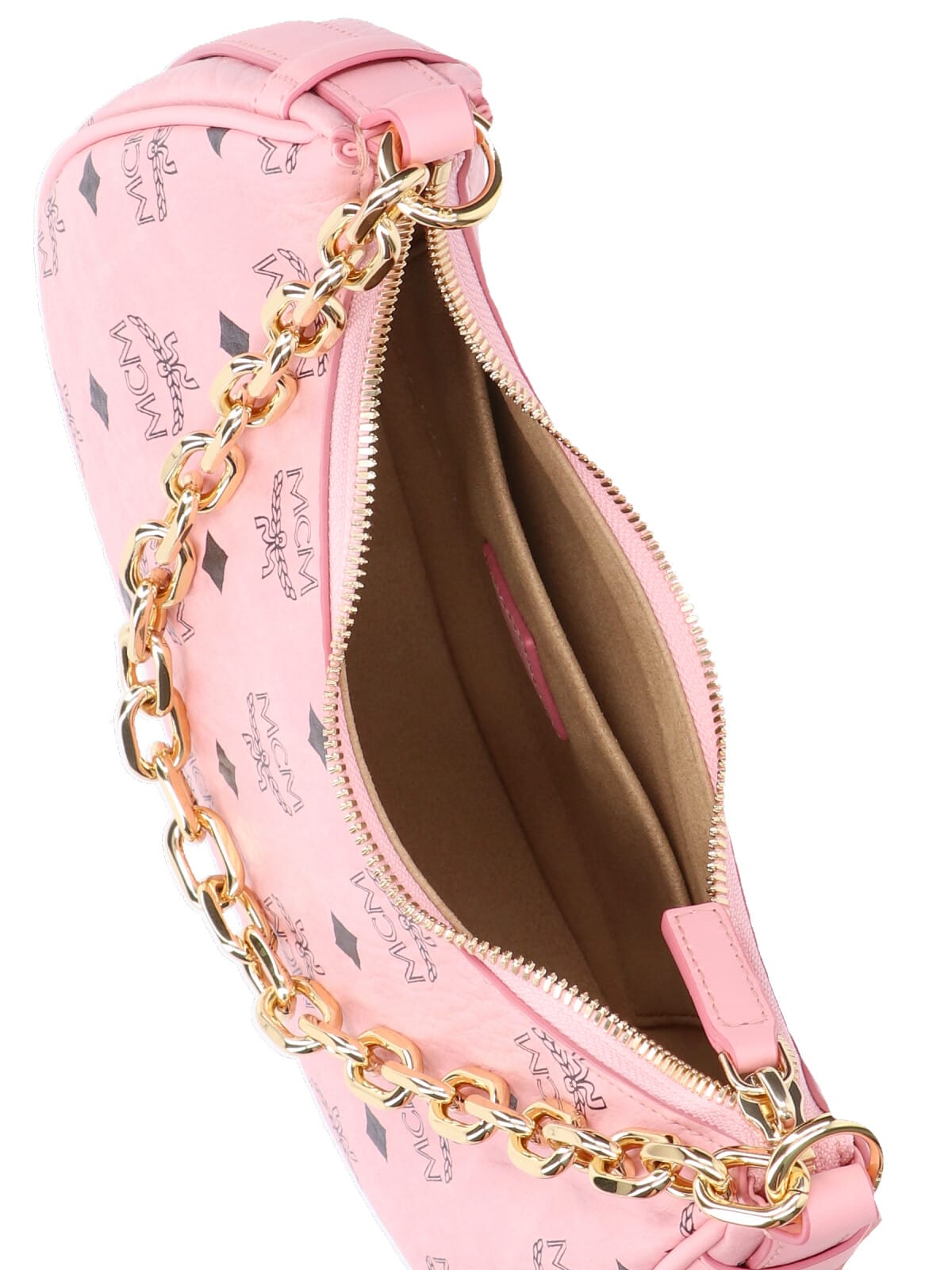 Mcm Aren Crescent Hobo Bag In Visetos In Pink