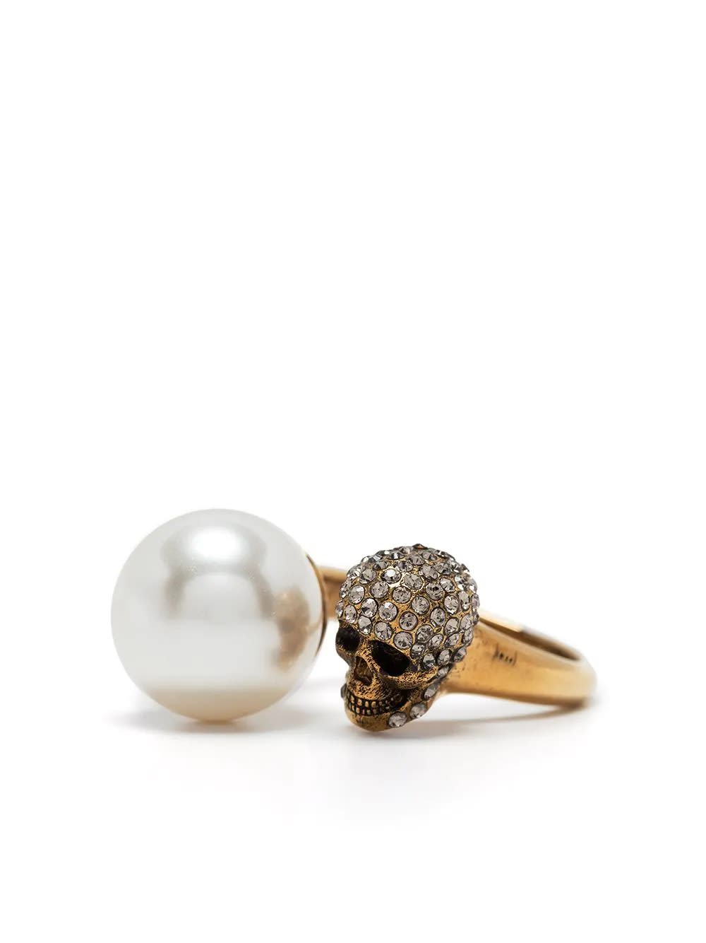 Alexander Mcqueen Antique Gold Pearl Effect Skull Ring In Oro