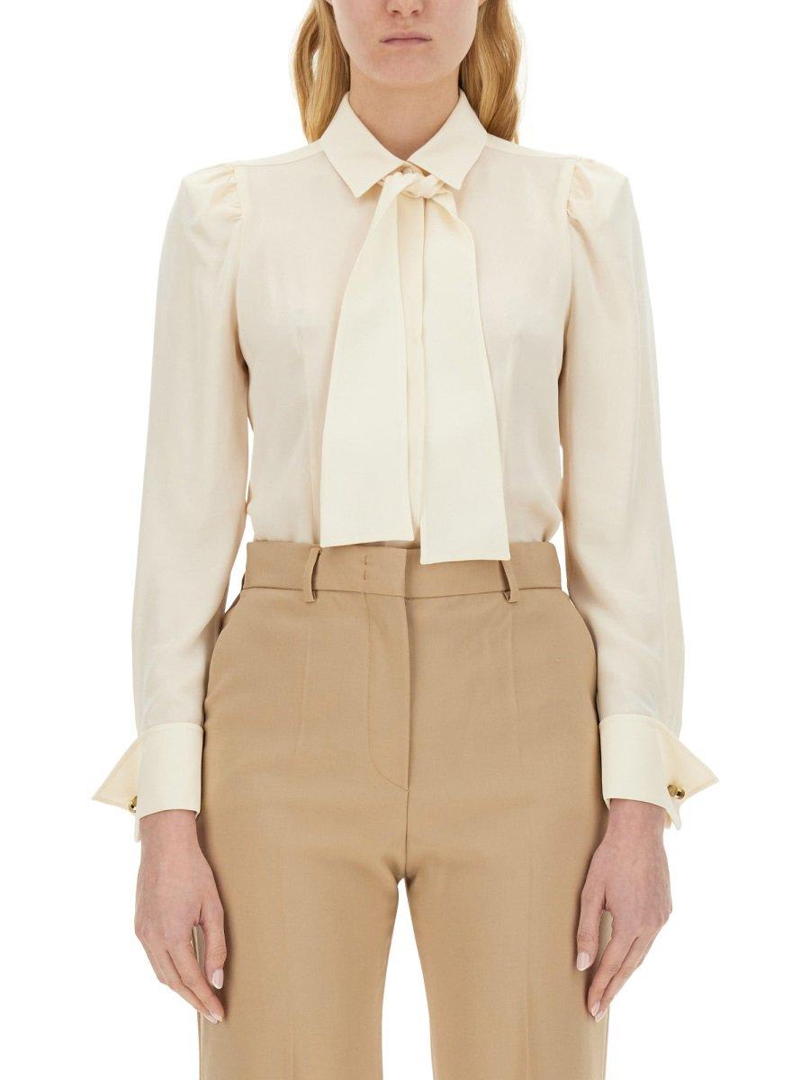 Max Mara Pussy-bow Long-sleeved Shirt In Beige