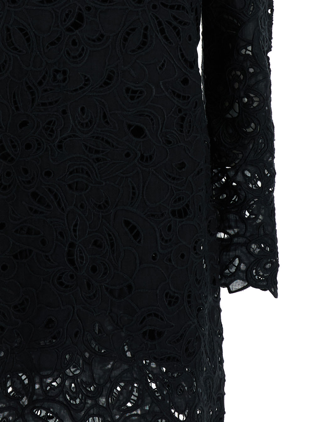 Shop Isabel Marant Daphne Mini Black Dress With Flower Embroidery In Guipure Woman