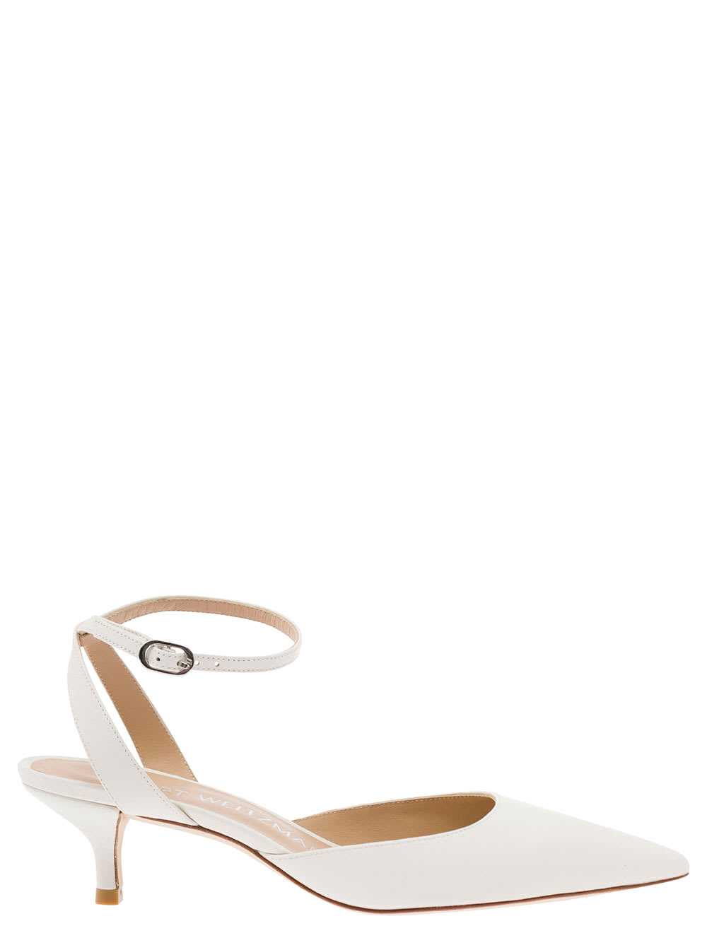 STUART WEITZMAN BARELYTHERE WHITE PUMPS WITH ANKLE STRAP IN SMOOTH LEATHER WOMAN