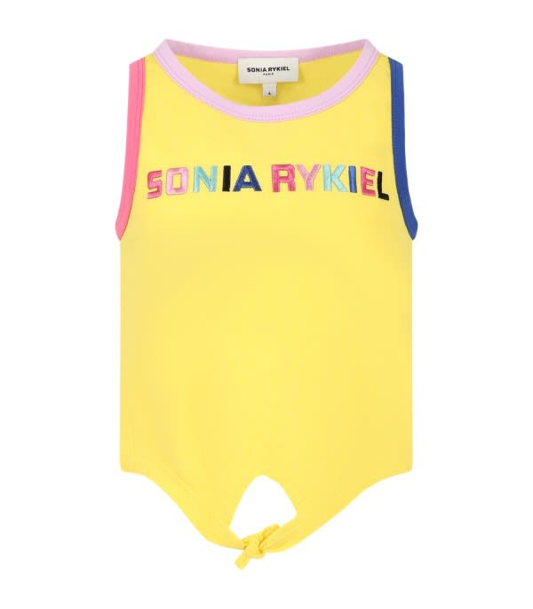 Sonia Rykiel Kids' T-shirt Gialla Con Logo Ricamato In Yellow
