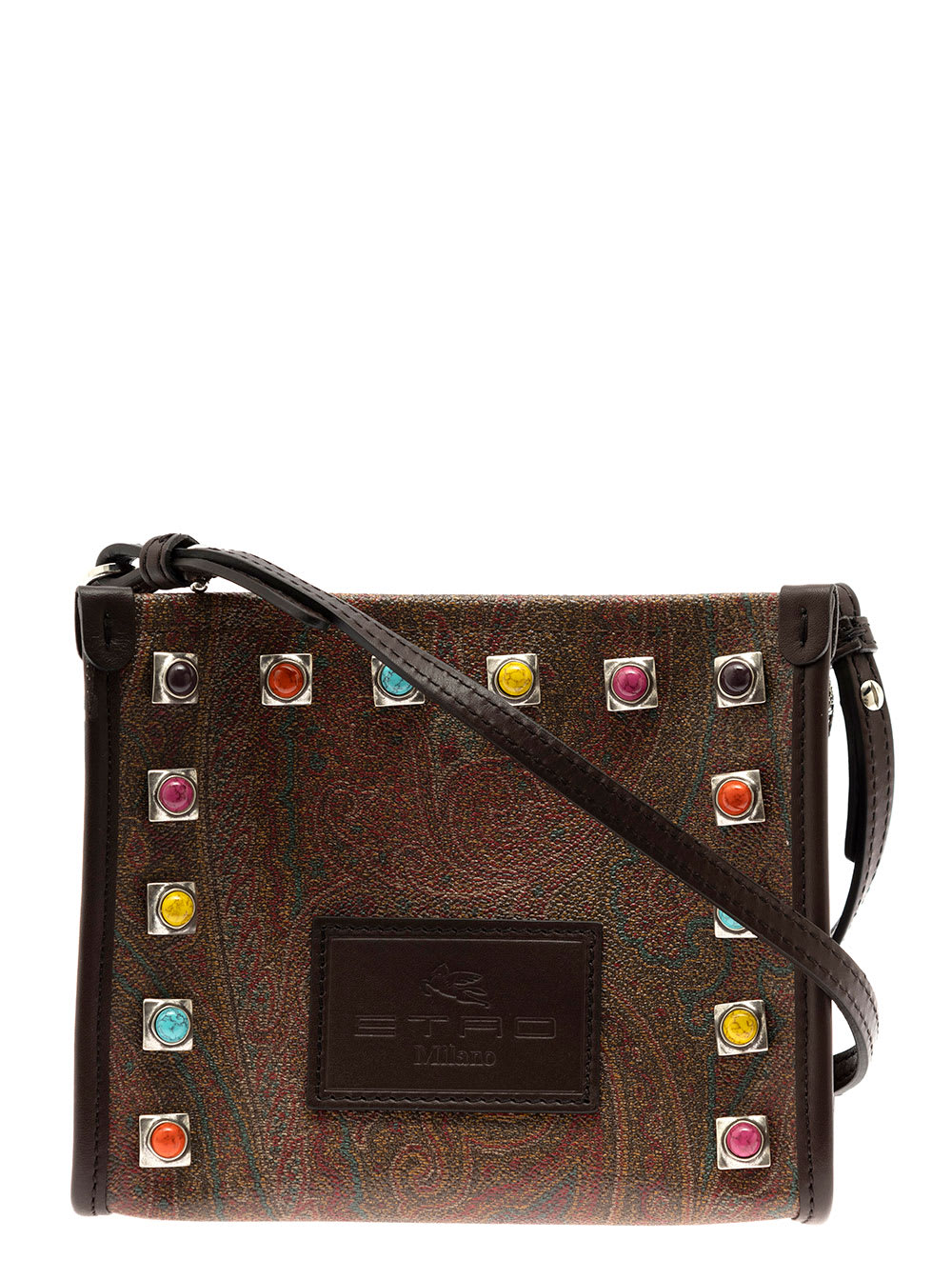 Brown Globetrotter Shoulder Bag With Studs Woman Etro