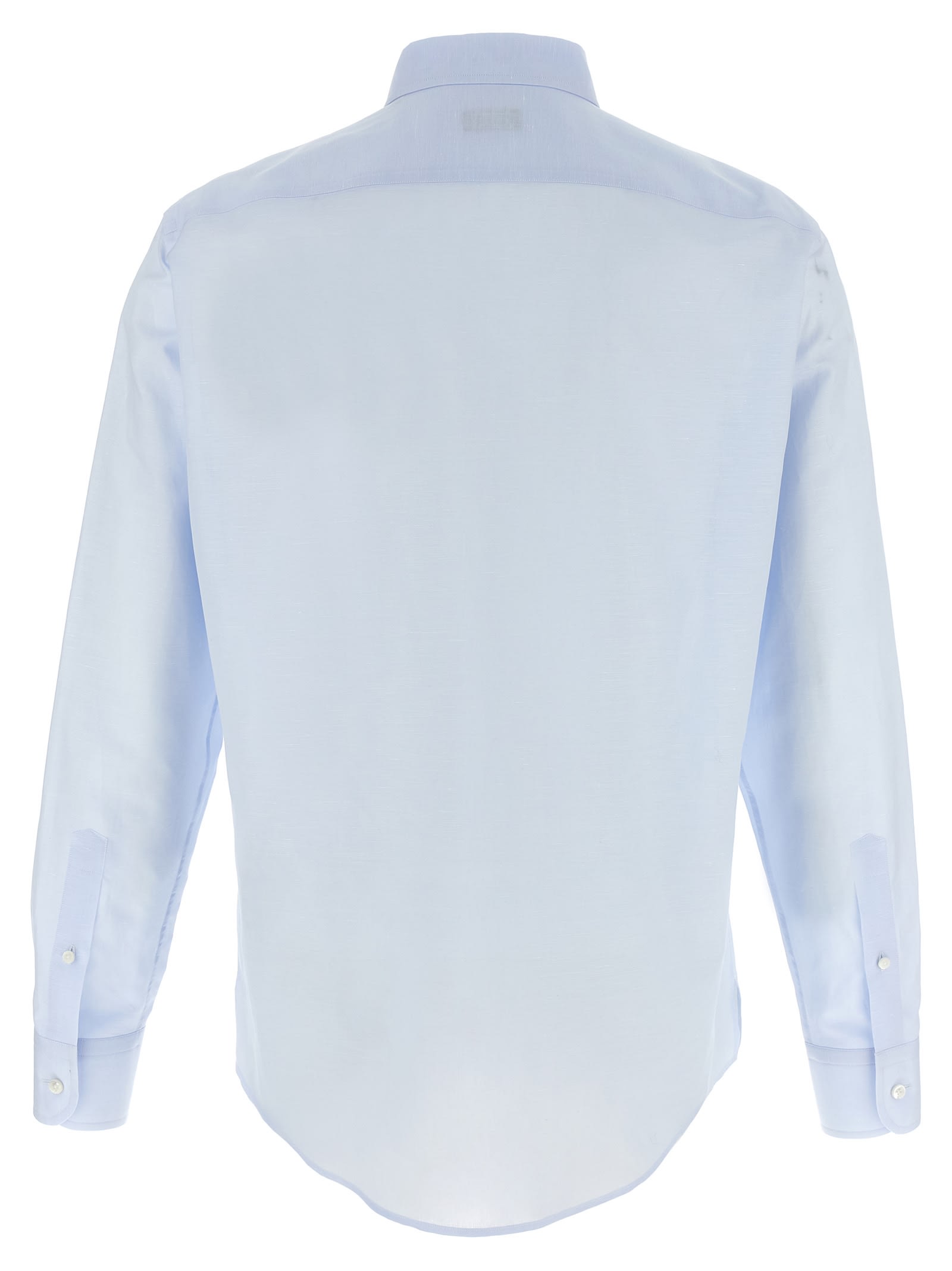 Zegna Linen Blend Shirt With Three-button Front In Light Blue