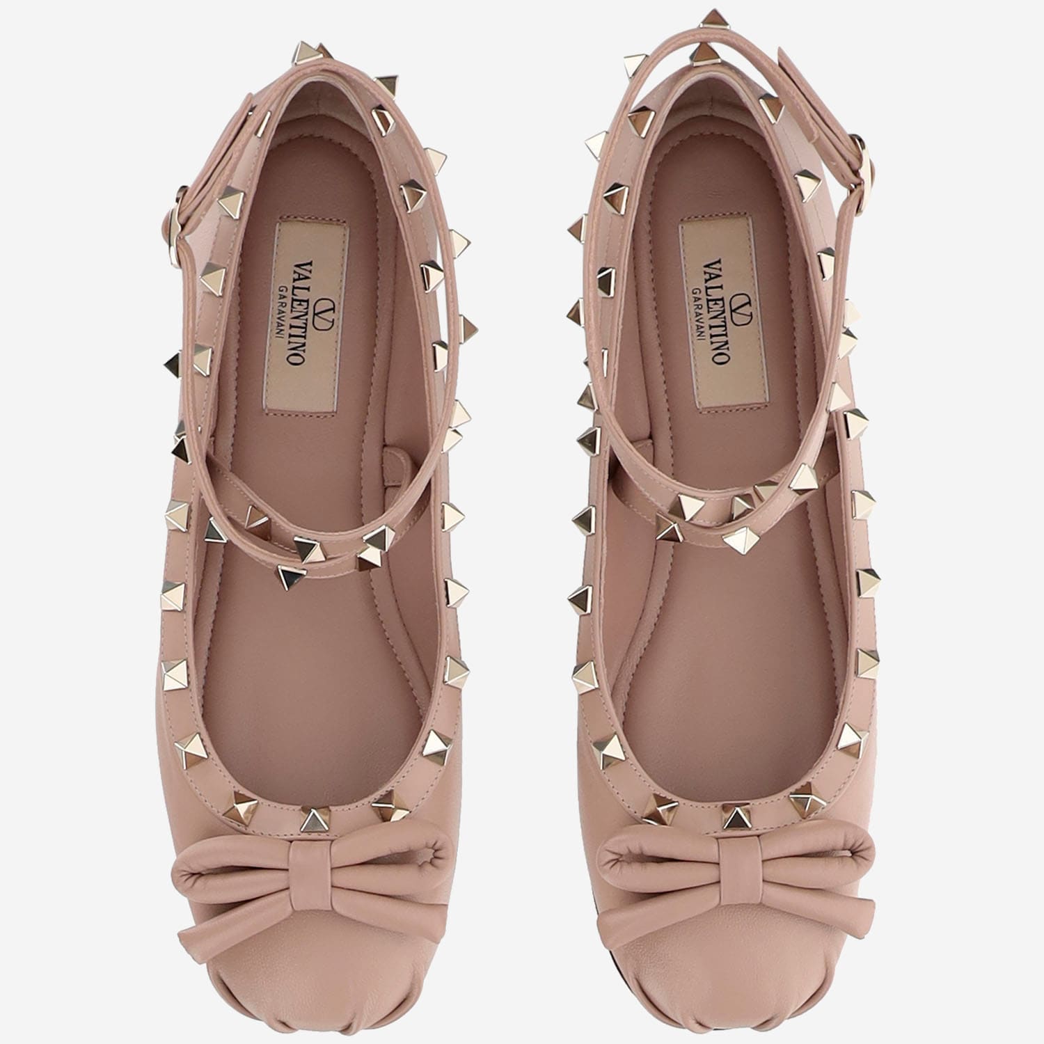 Shop Valentino Leather Rockstud Ballerinas In Pink