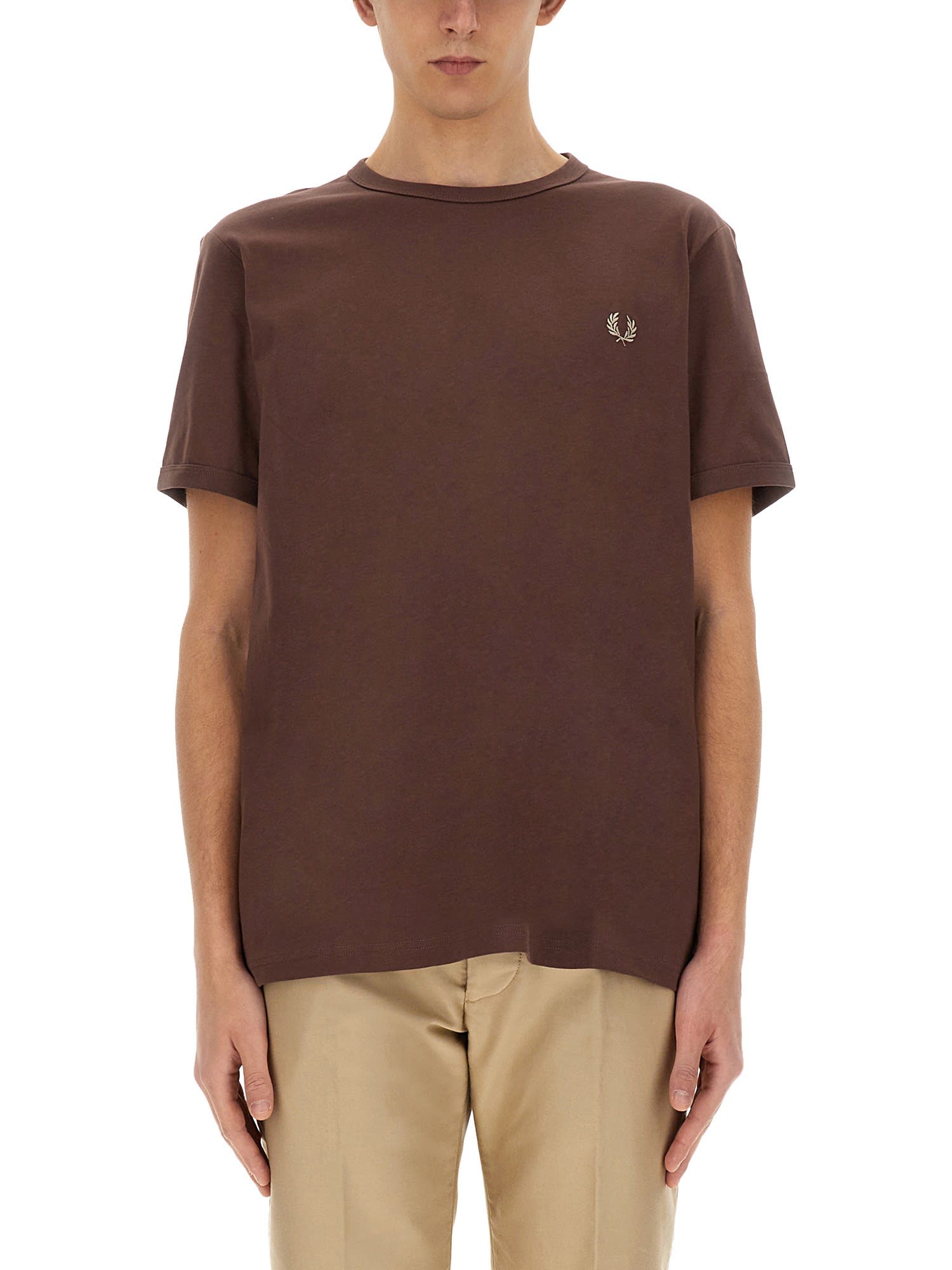 Fred Perry T-shirt With Logo In Marrone