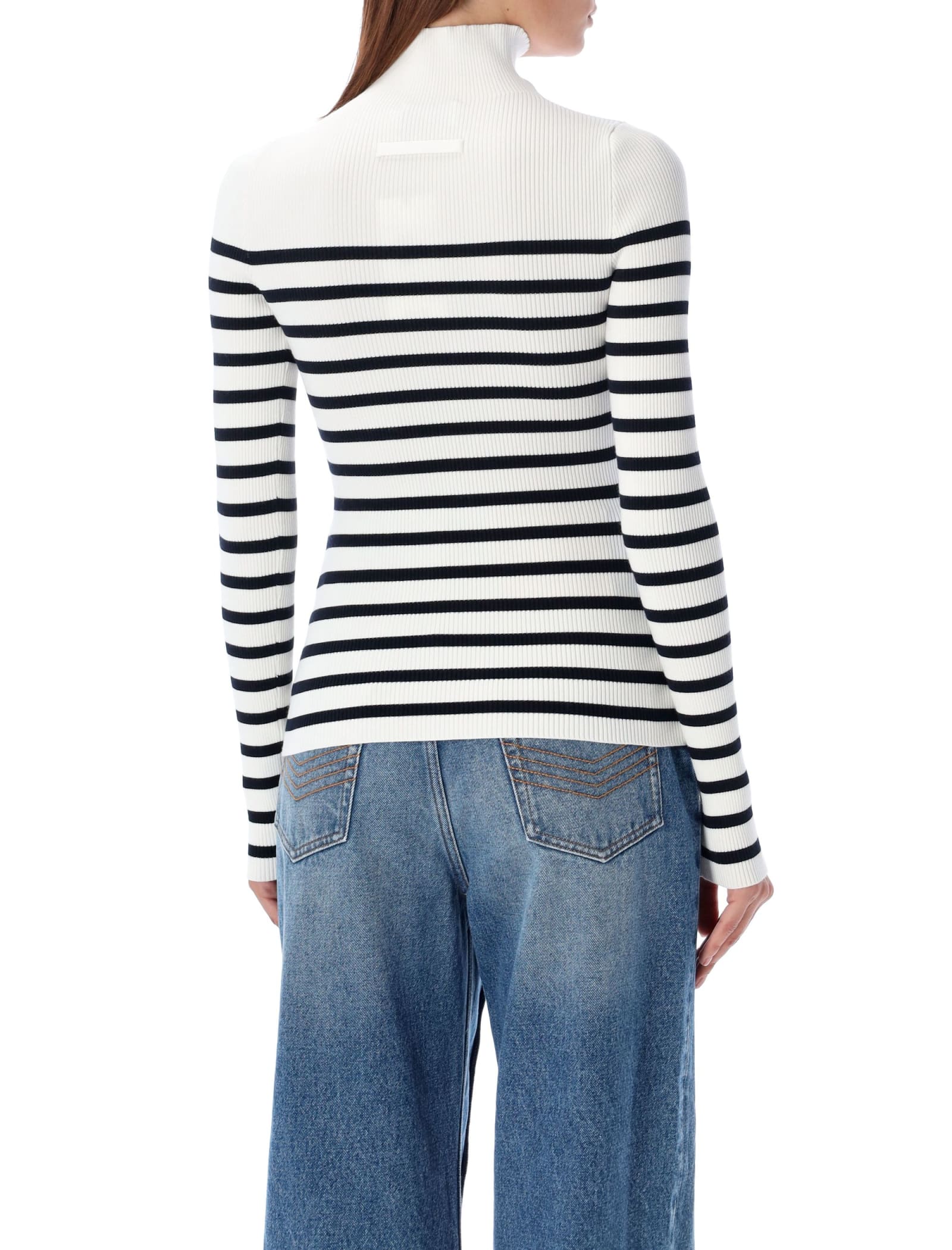 Shop Jean Paul Gaultier Ribbed Marinier Sweater In White Navy