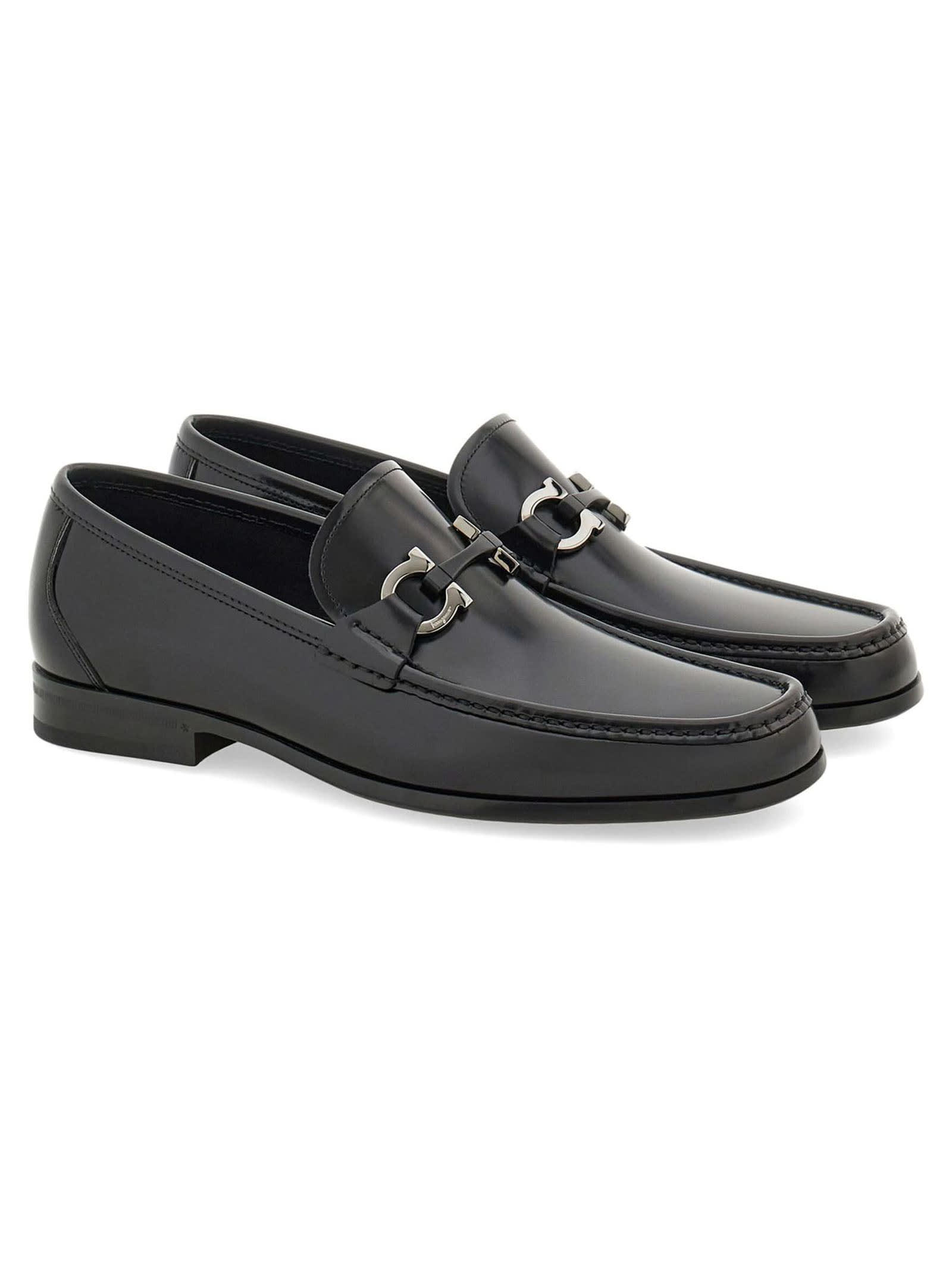 Shop Ferragamo Black Brushed Calf Leather Loafer