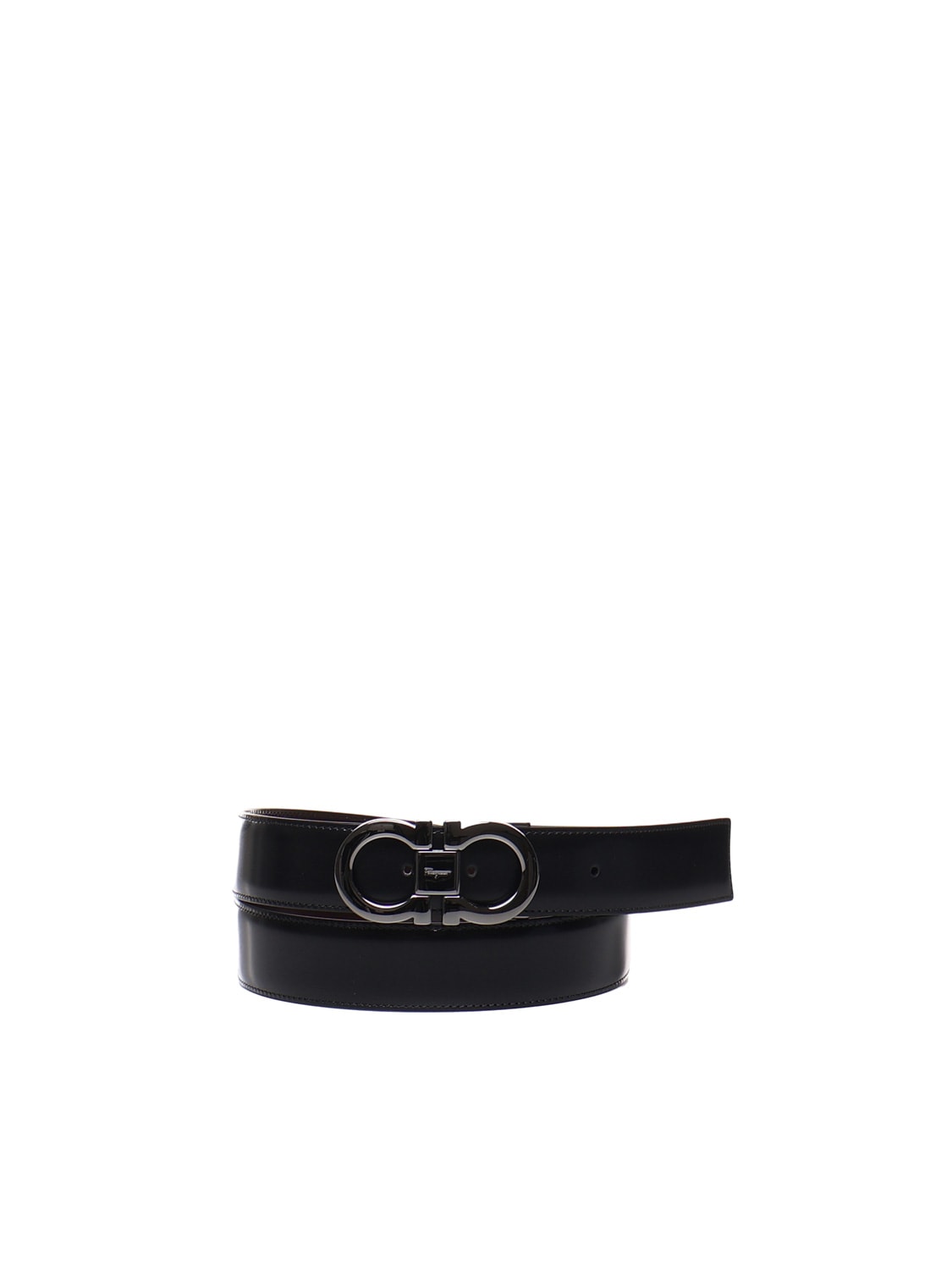 Shop Ferragamo Gancini Shimmer Calfskin Belt In Black