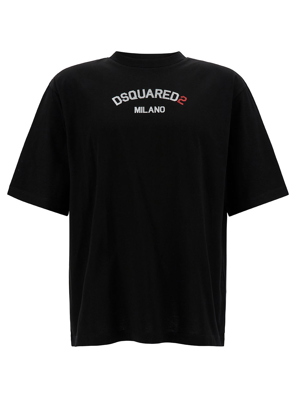 Shop Dsquared2 Black Relaxed T-shirt With Logo Lettering Embroidery In Cotton Man