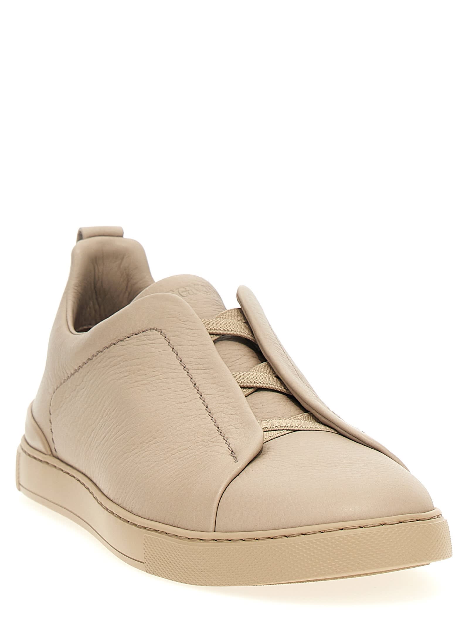 Shop Zegna Triple Stitch Sneakers In Beige