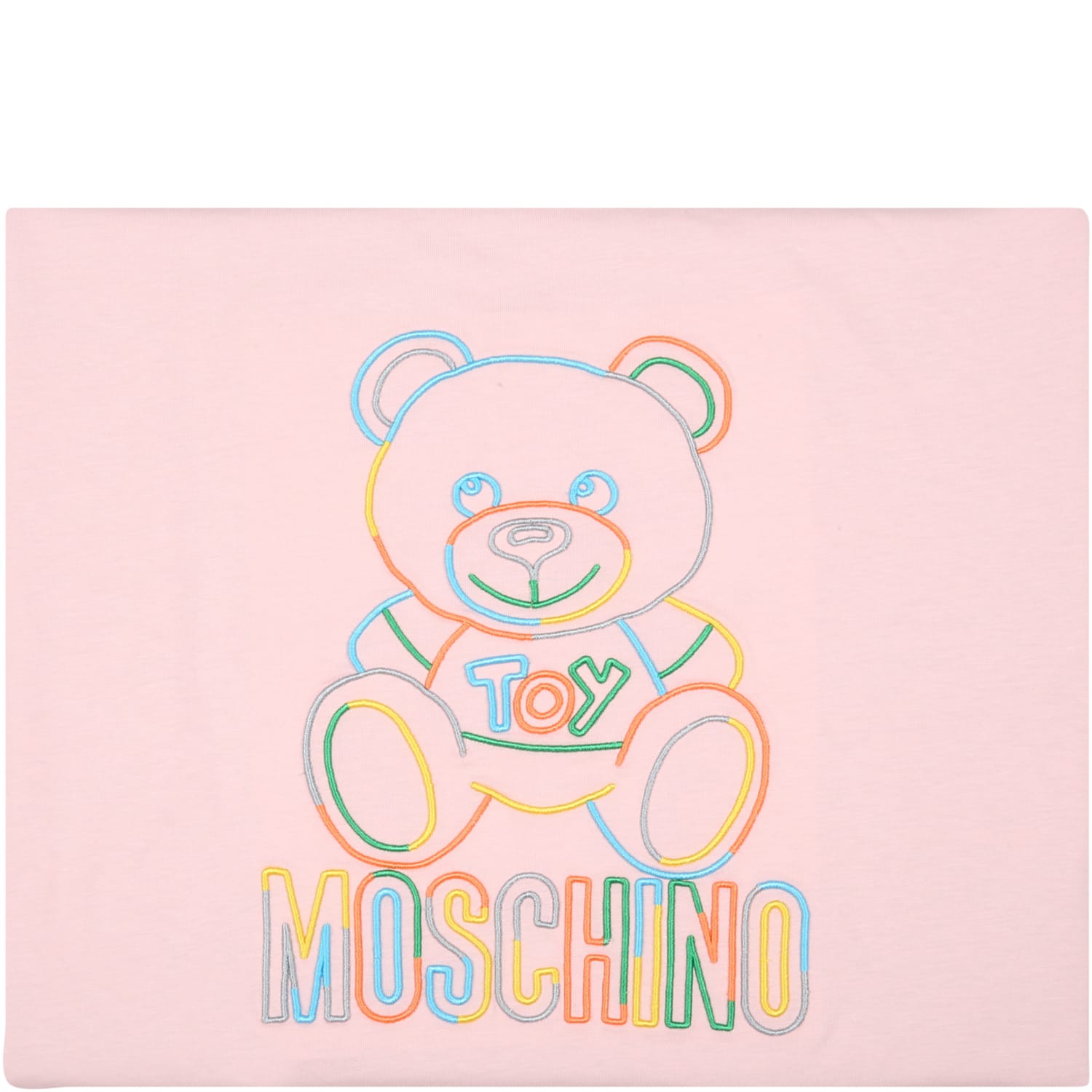 Moschino Pink Blanket For Baby Girl With Multicolor Logo