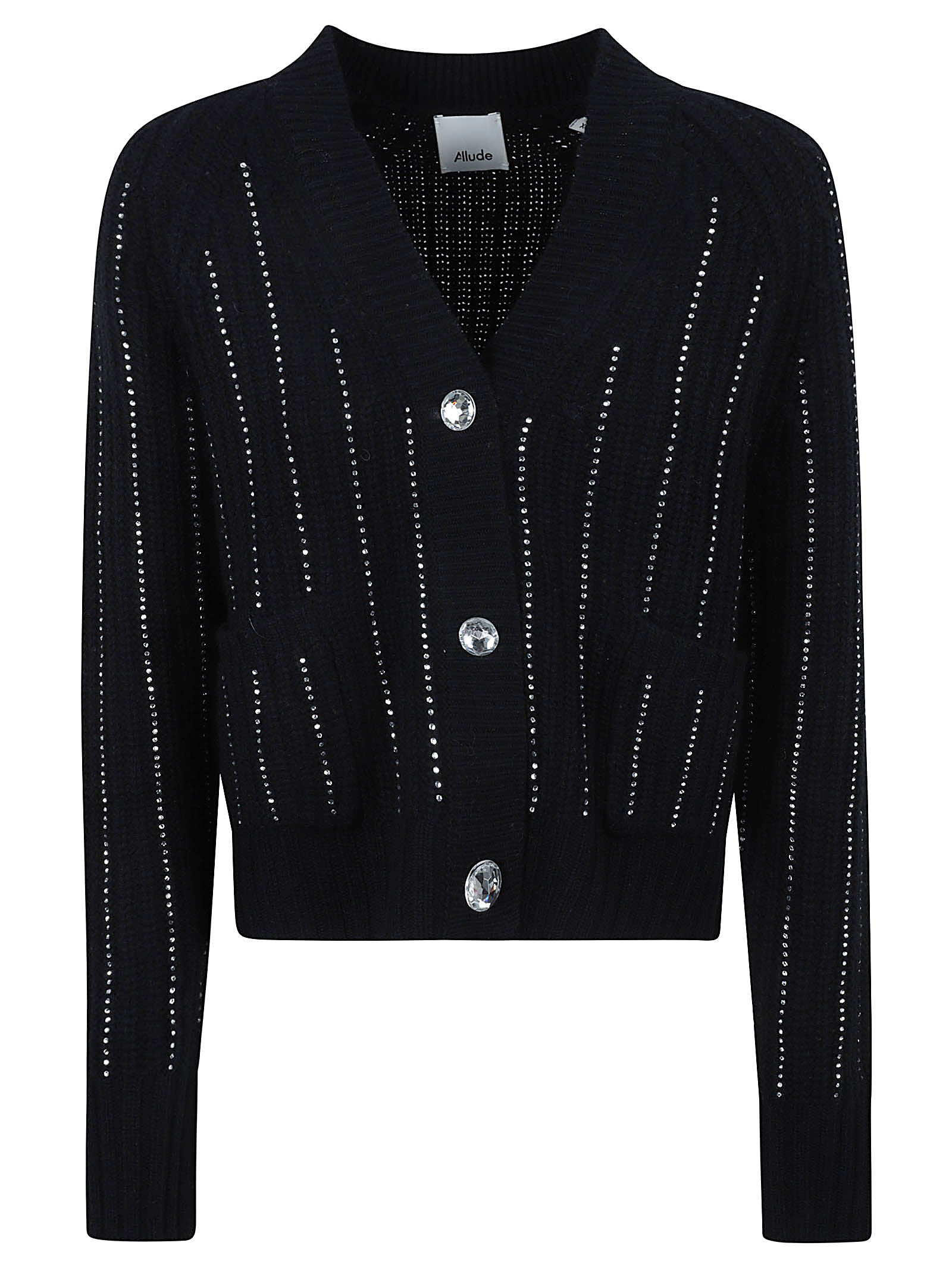 Shop Allude Crystal Embellished Knit Cardigan In Black