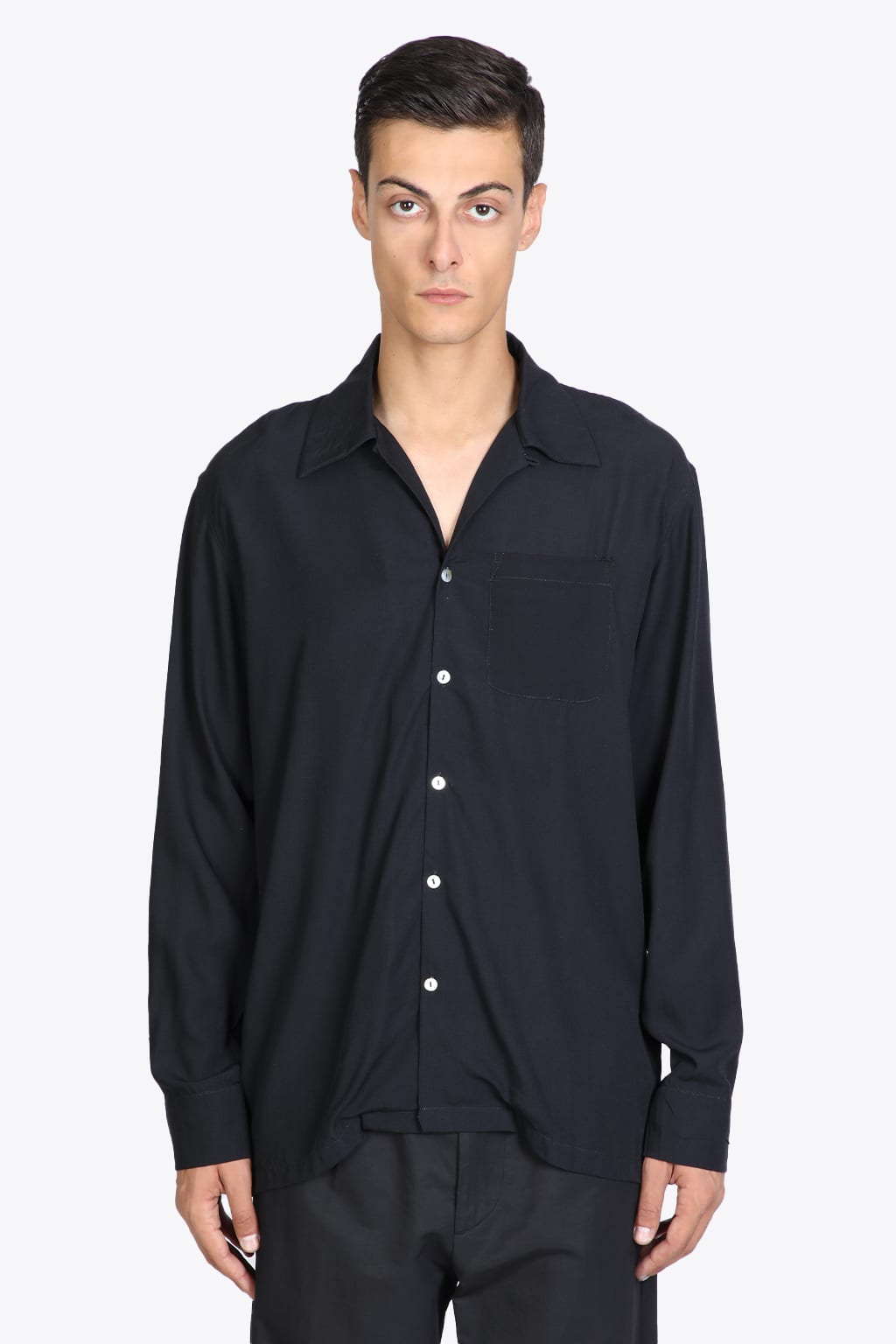 Endless Joy Satin Silk Long Sleeve Shirt With M.o.p Buttons Black rayon shirt with back print - Solis Luna shirt