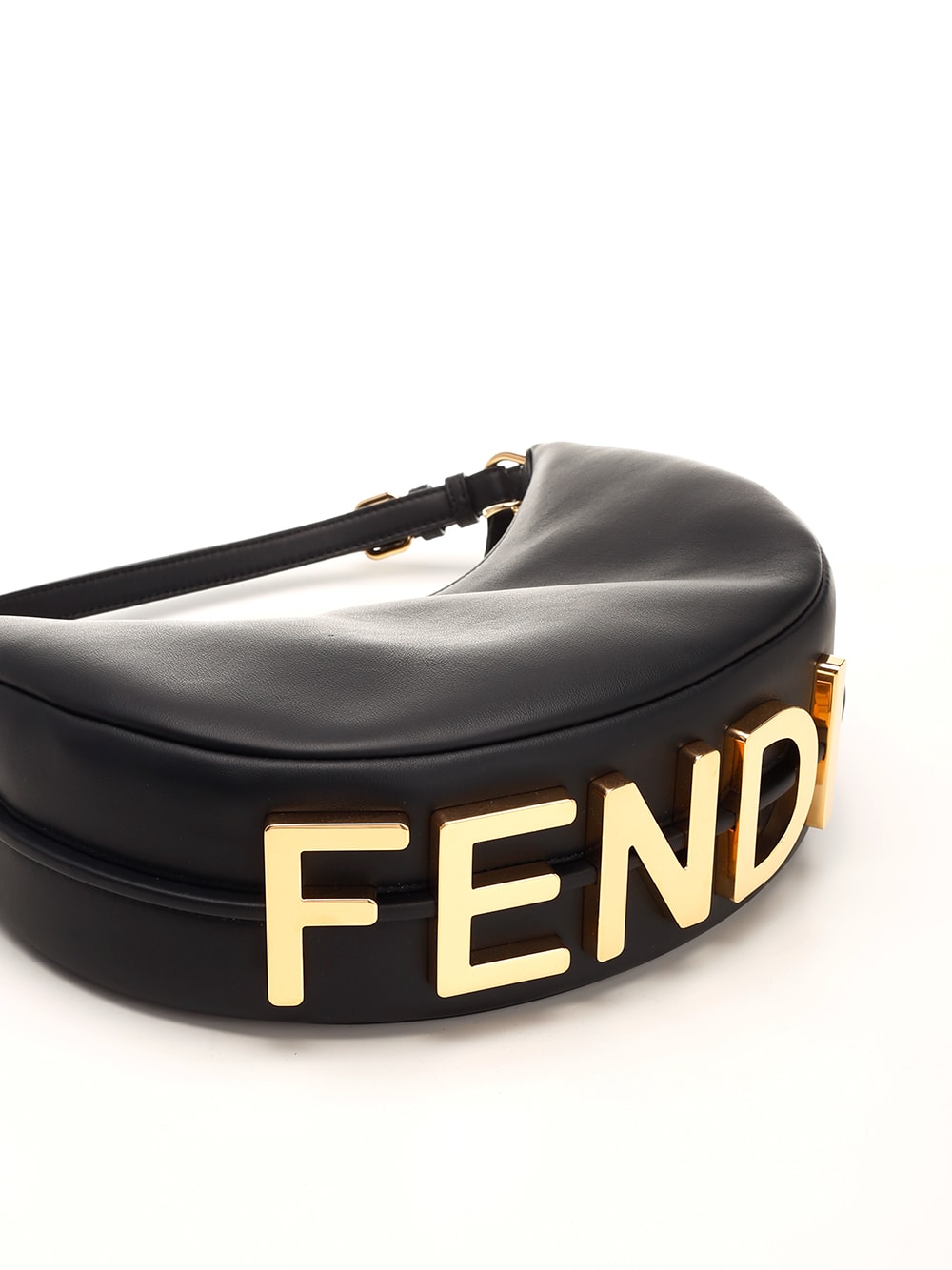 Fendi Hobo Graphy Black Leather Handbag With Metal Logo Woman In Hej Black Ovib