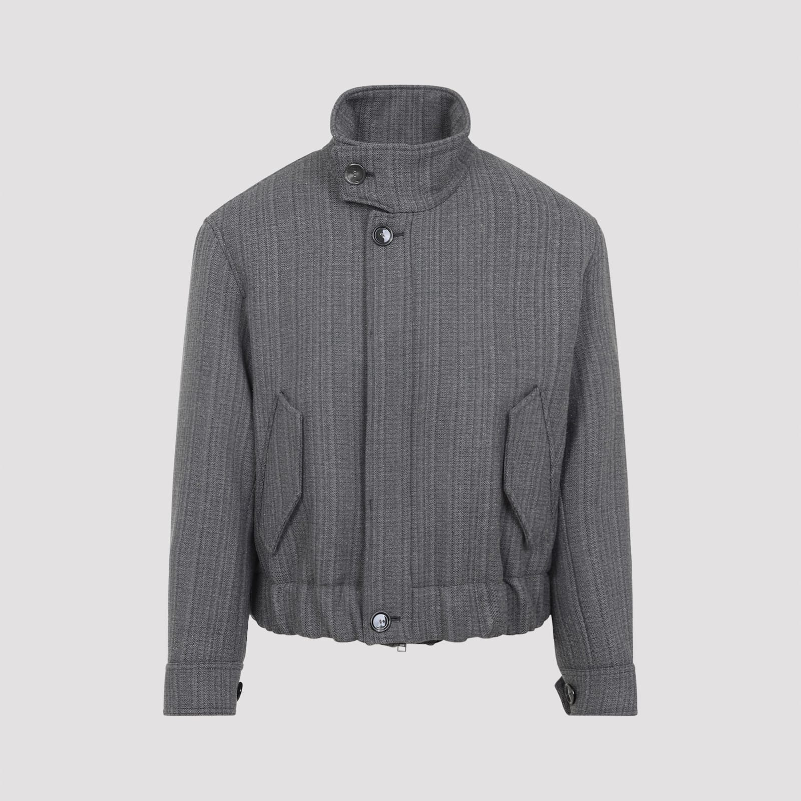 Ami Alexandre Mattiussi High Collar Jacket With Elasticated Hem And Pockets In Gray