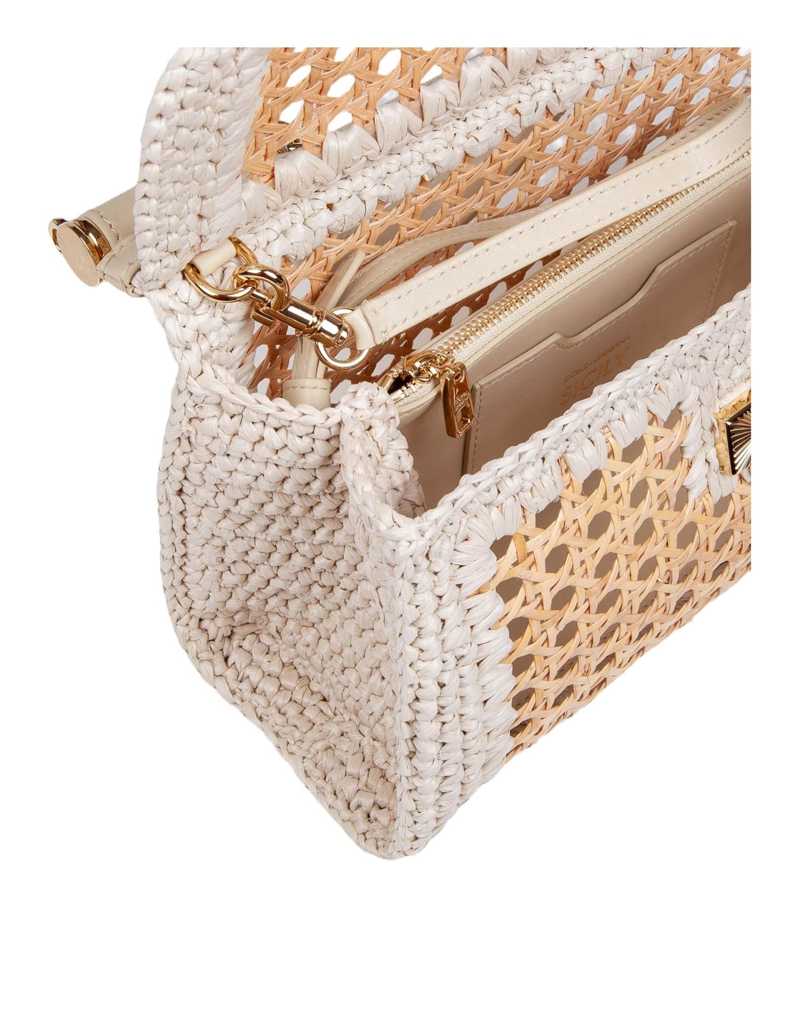 Shop Dolce & Gabbana Sicily Extended Handbag In Beige Straw In Natural