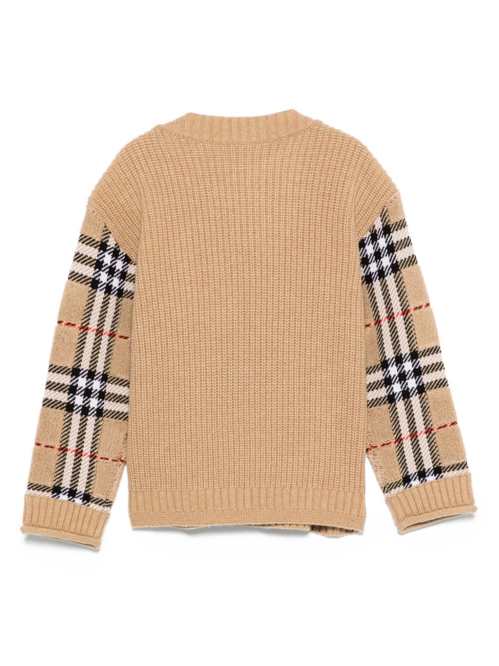 Burberry Kids Beige Signature Check Pattern Long Sleeves Crew Neck Wool Knitted In Brown
