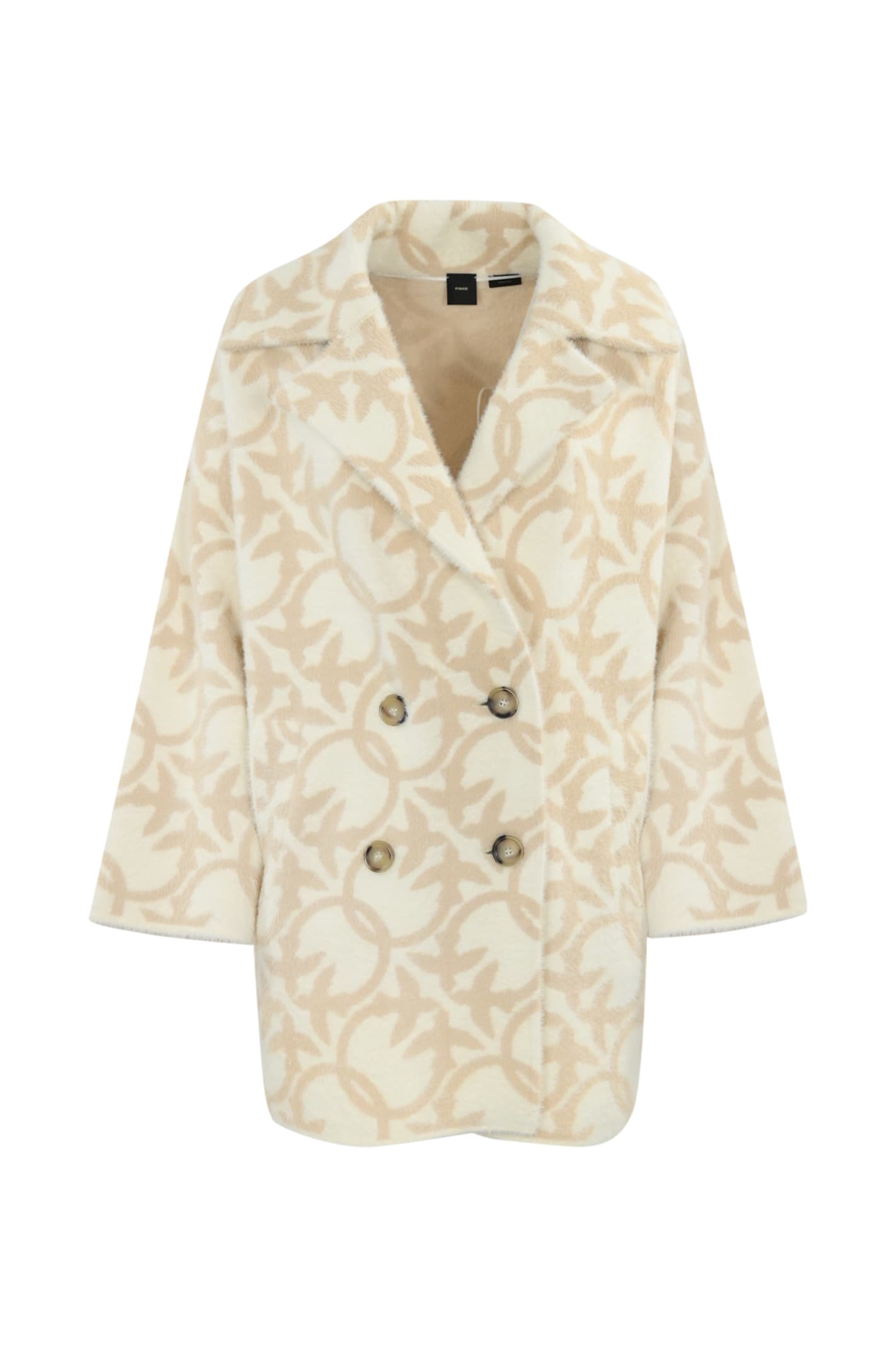 Shop Pinko Faux Fur Coat With Love Birds Logo In Panna/beige