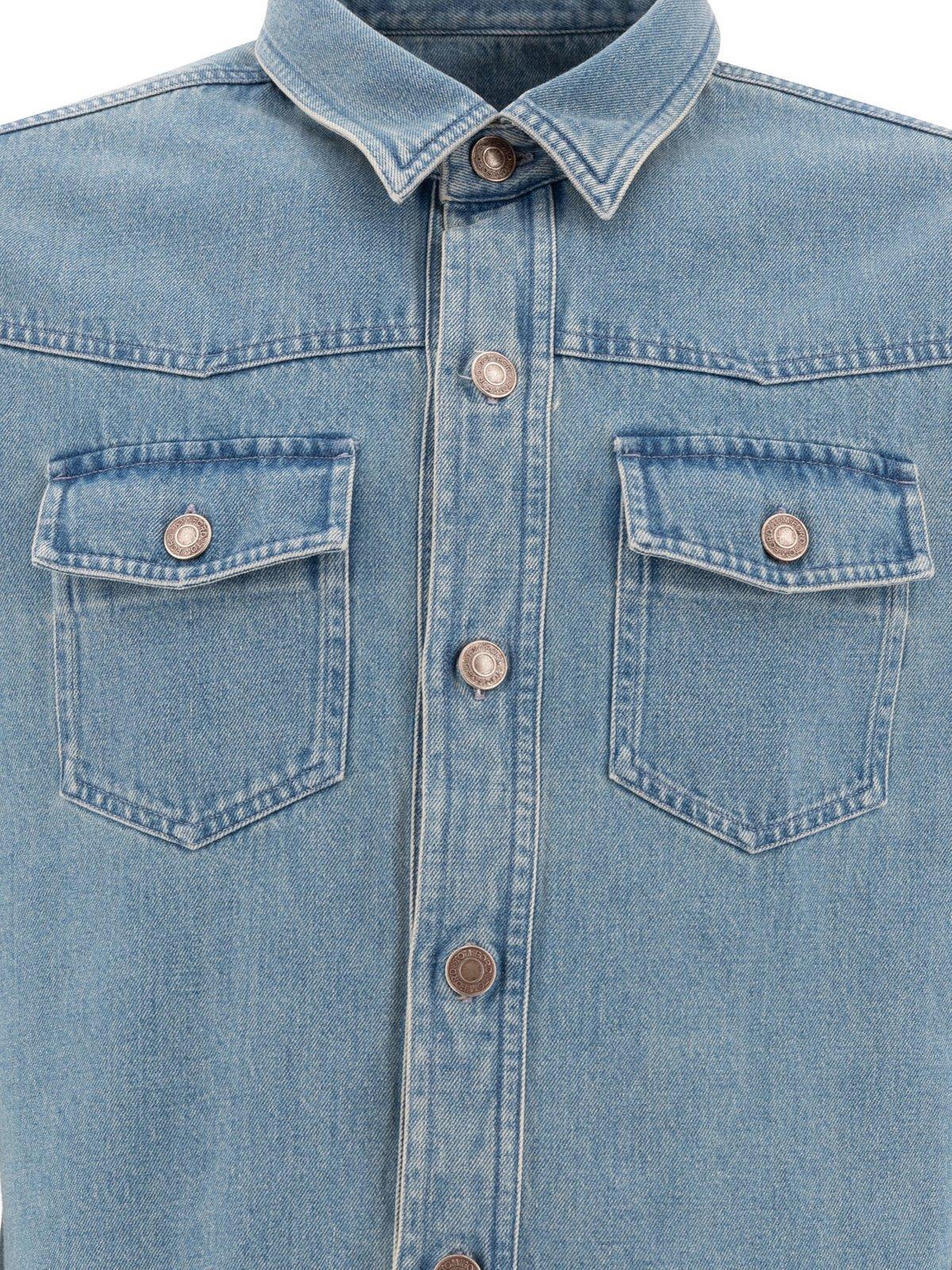 Tom Ford Light Blue Western Panel Shirt With Flap Pockets In Blue