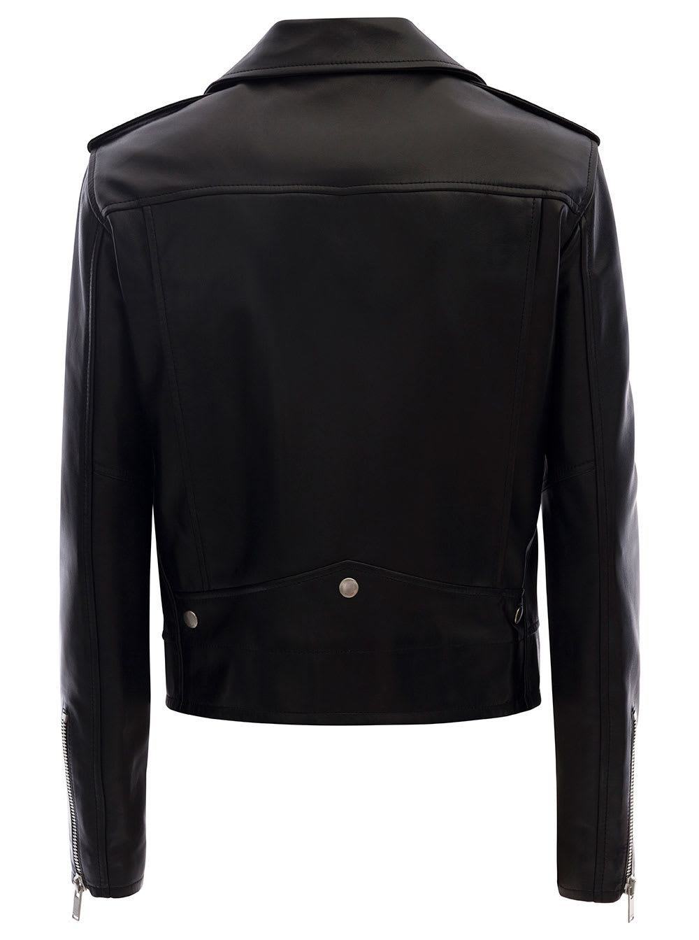 Shop Saint Laurent Black Classic Motorcycle Jacket With Epaulets In Leather Woman
