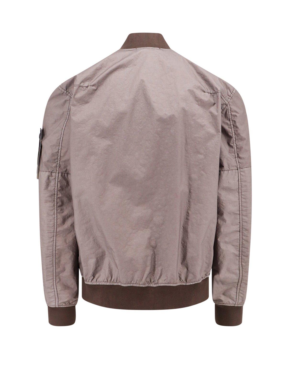 Shop Stone Island Zip-up Bomber Jacket In Grey/brown