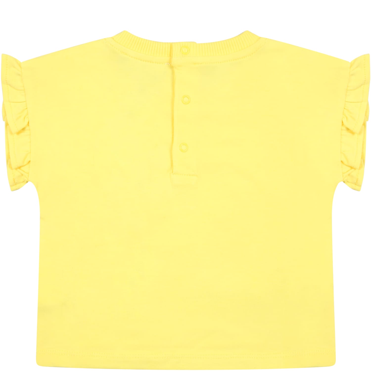 Shop Moschino Yellow T-shirt For Baby Girl With Teddy Bear And Flowers