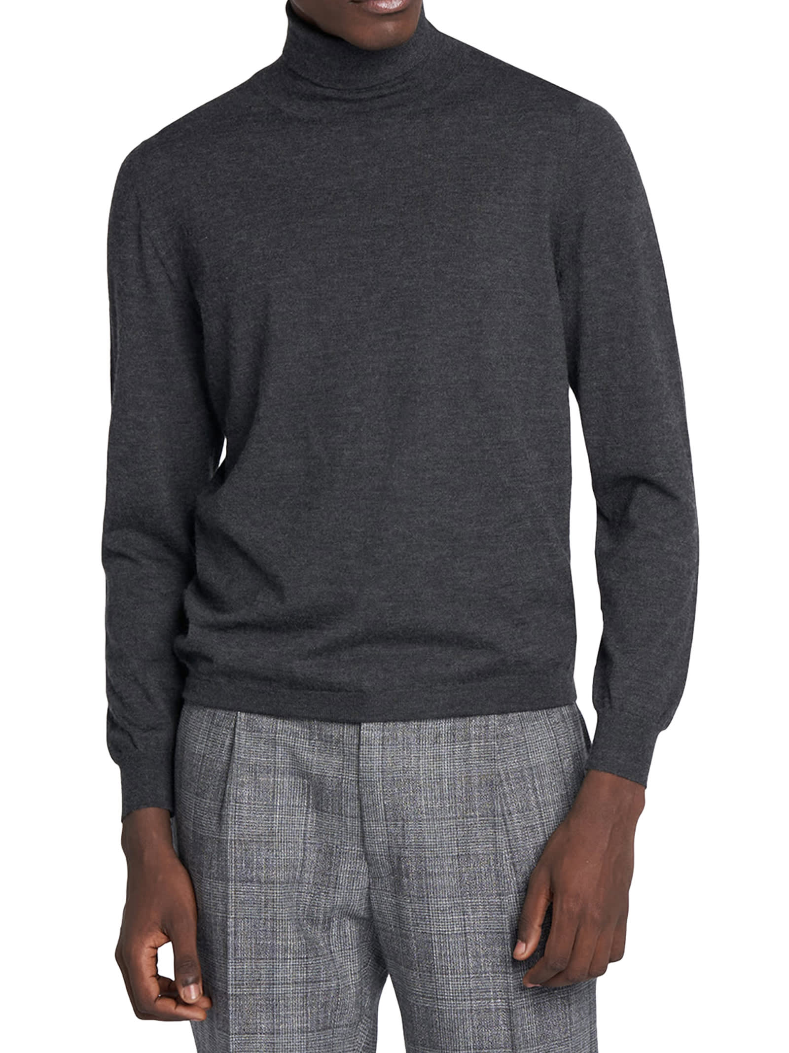 Shop Kiton Jersey High Neck Cashmere In Dark Grey