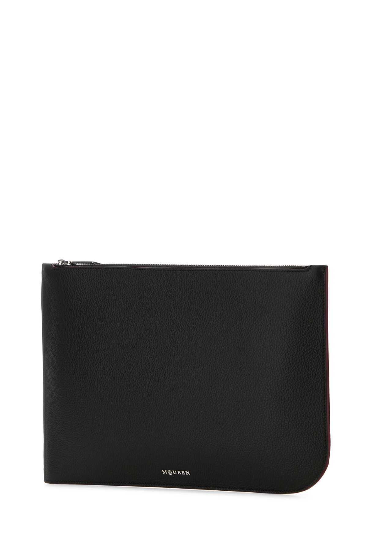 Alexander Mcqueen Black Leather Clutch Bag Small Leather Goods Black In Blacksilver