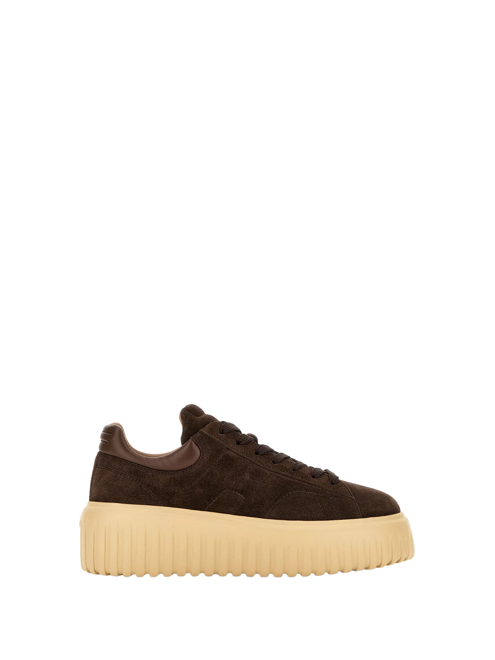 Hogan Leather Lace-up Sneakers Platform Sole In Brown