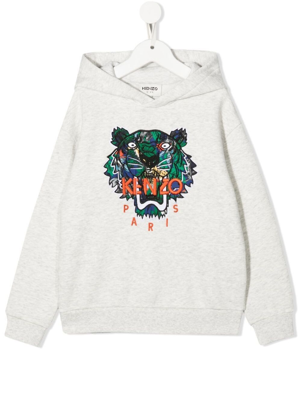 Embroidered Tiger And Logo Grey Blend Cotton T-shirt Boy Kenzo Kids