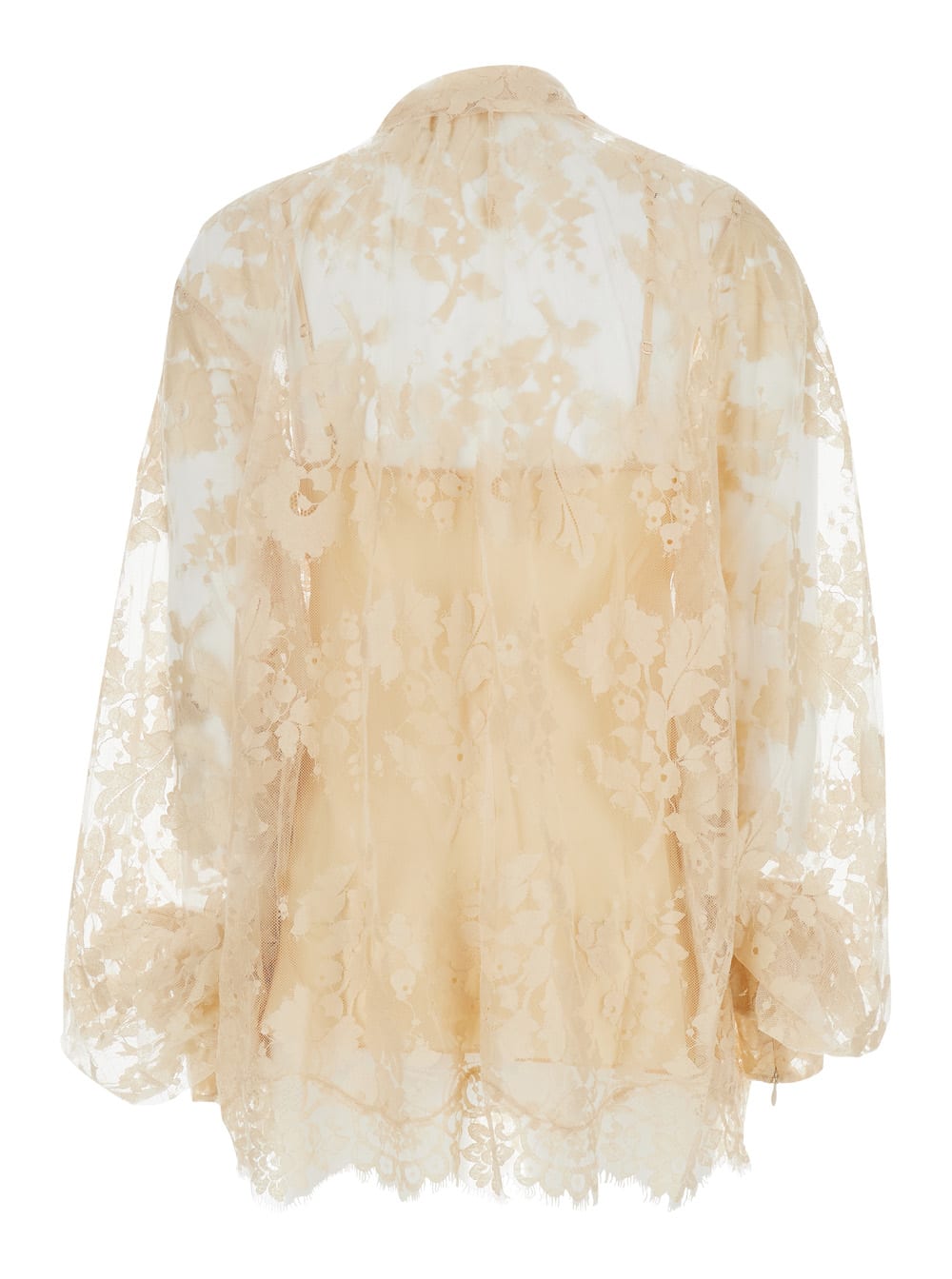 ZIMMERMANN BEIGE ILLUSTRATION BLOUSE WITH LACE OVERLAY IN COTTON BLEND WOMAN 